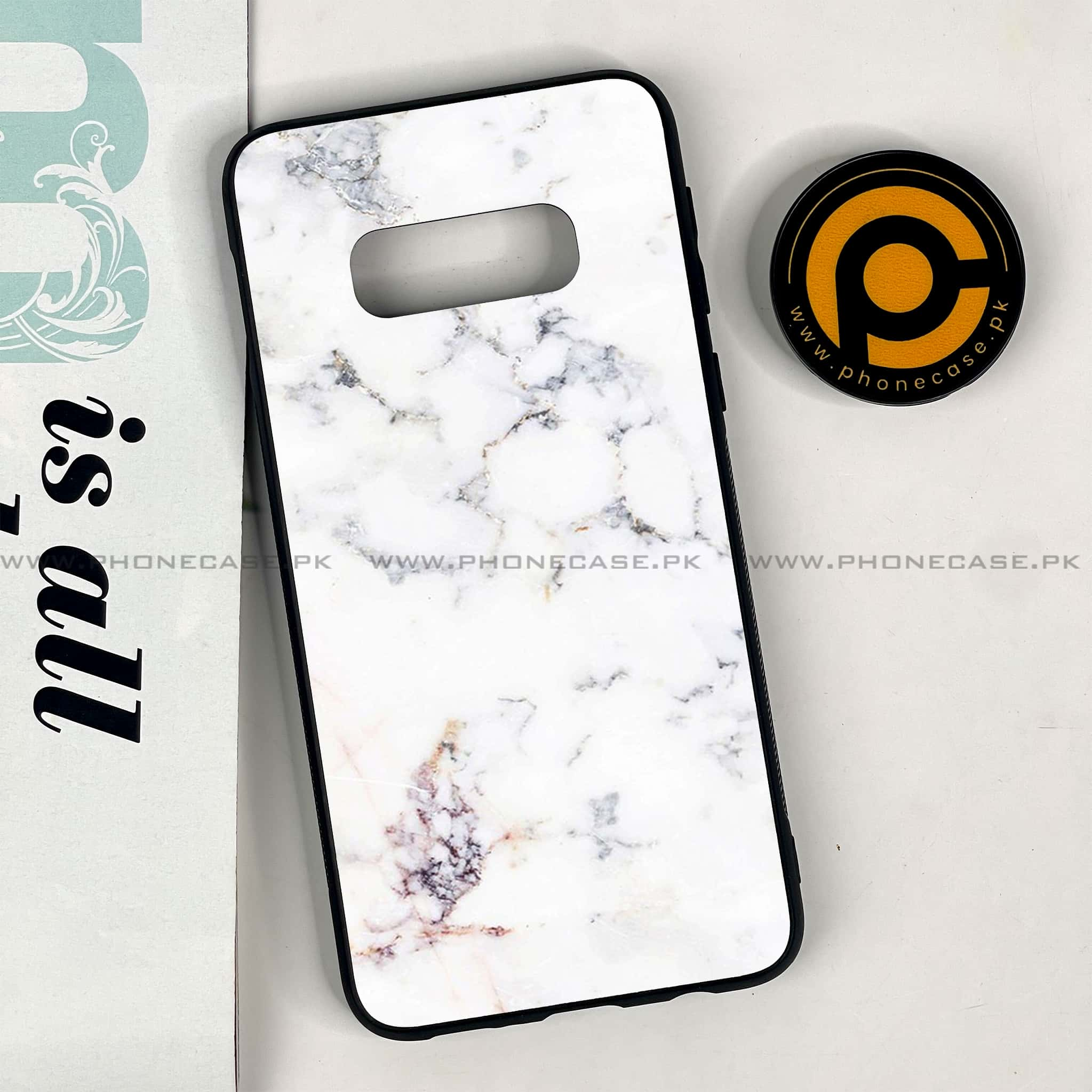 Galaxy S10e - White Marble series - Premium Printed Glass soft Bumper shock Proof Case