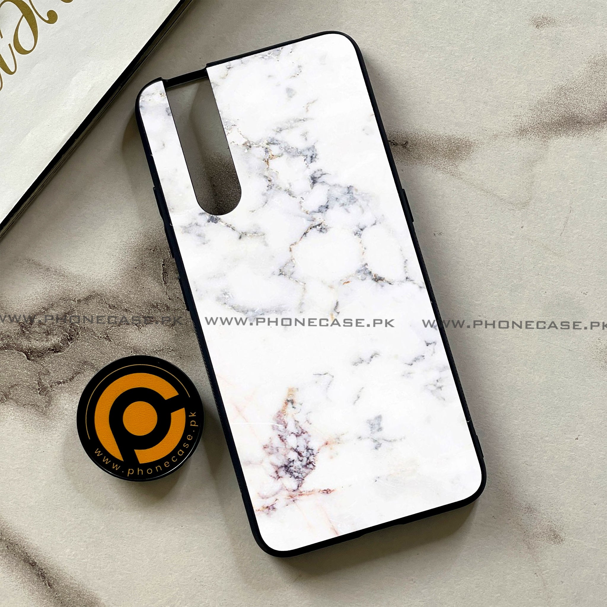 Vivo V15 Pro - White Marble Series - Premium Printed Glass soft Bumper shock Proof Case