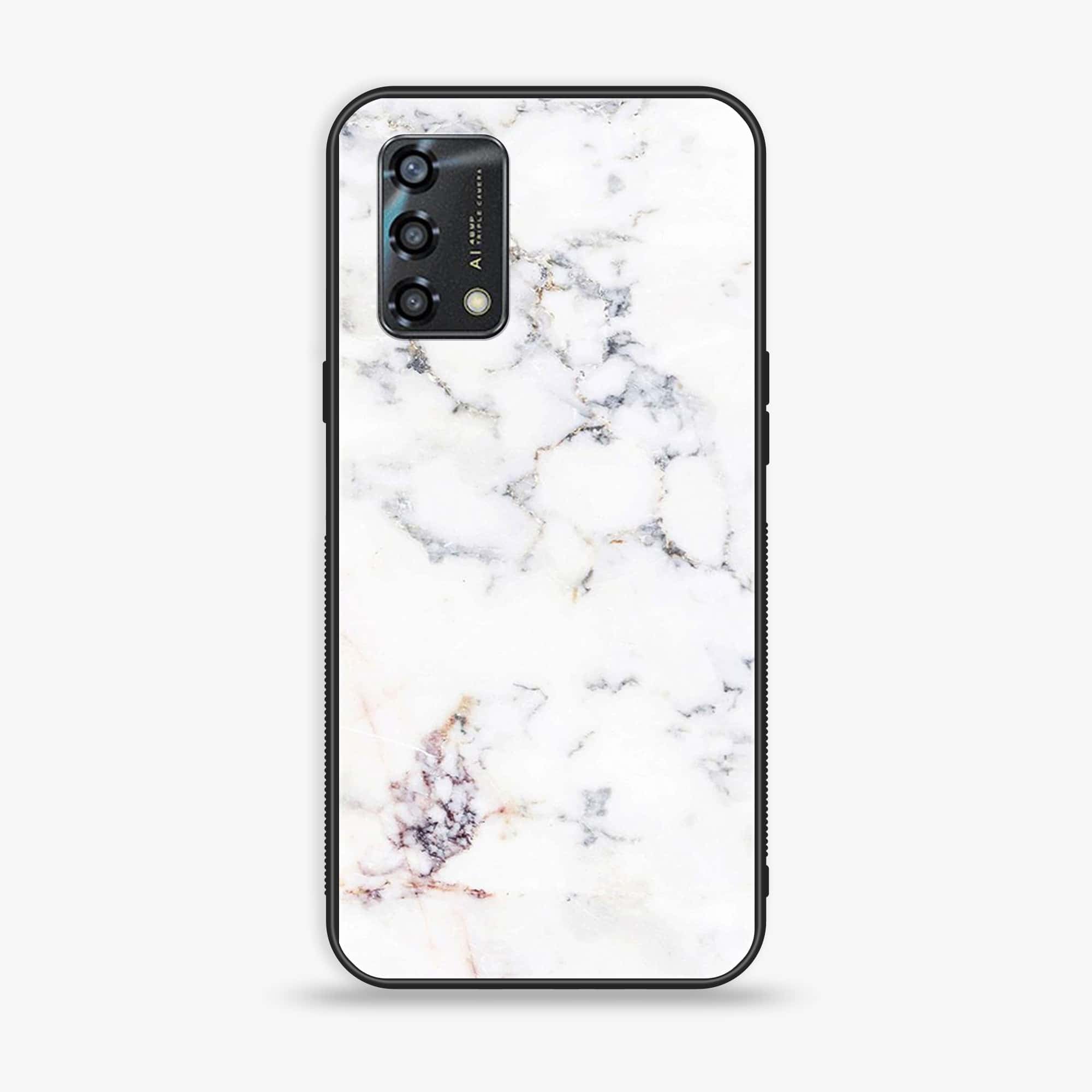 Oppo A95  - White Marble Series - Premium Printed Glass soft Bumper shock Proof Case