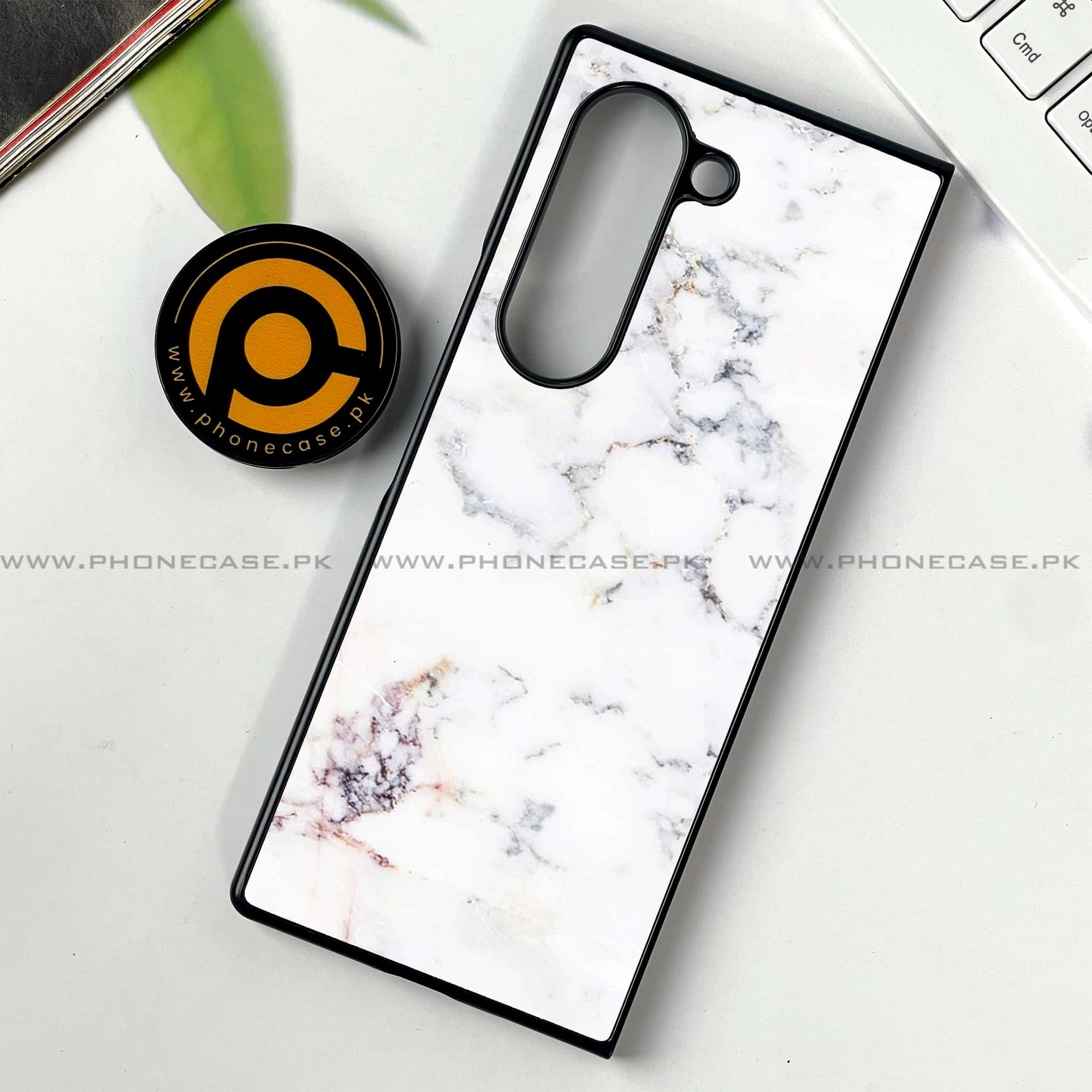 Samsung Galaxy Z Fold 6 - White Marble series - Premium Printed Metal soft Bumper shock Proof Case