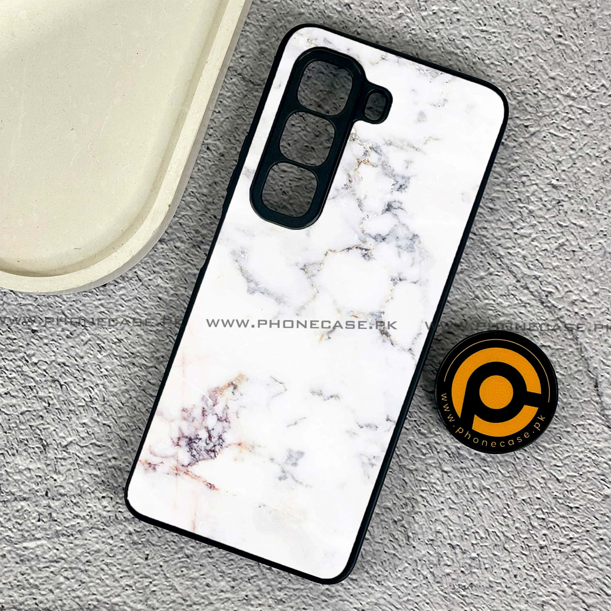 Infinix Hot 50 Pro - White Marble series - Premium Printed Glass soft Bumper shock Proof Case