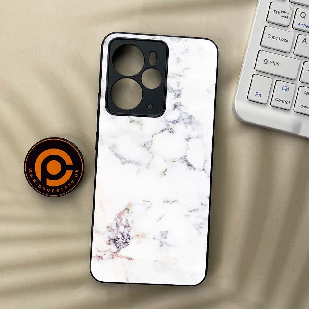 Realme 14T 5G - White Marble series - Premium Metal Printed soft Bumper Shock Proof Case