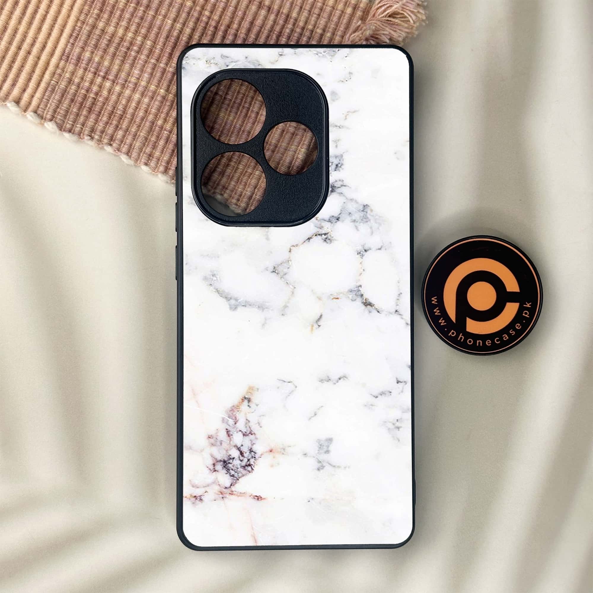 Realme GT 6 - White Marble Series - Premium Metal Printed soft Bumper shock Proof Case