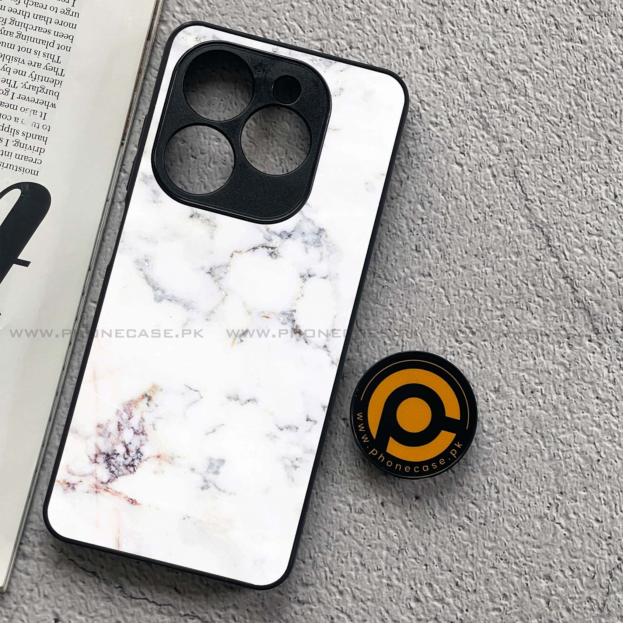 Infinix Smart 8 Pro - White Marble Series - Premium Metal Printed soft Bumper shock Proof Case