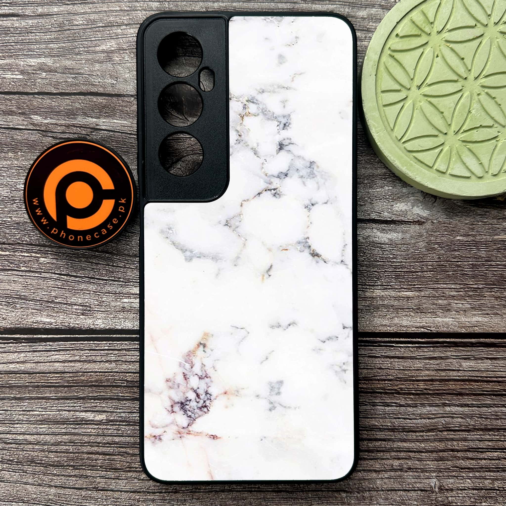 Realme C65  - White Marble Series - Premium Metal Printed soft Bumper shock Proof Case
