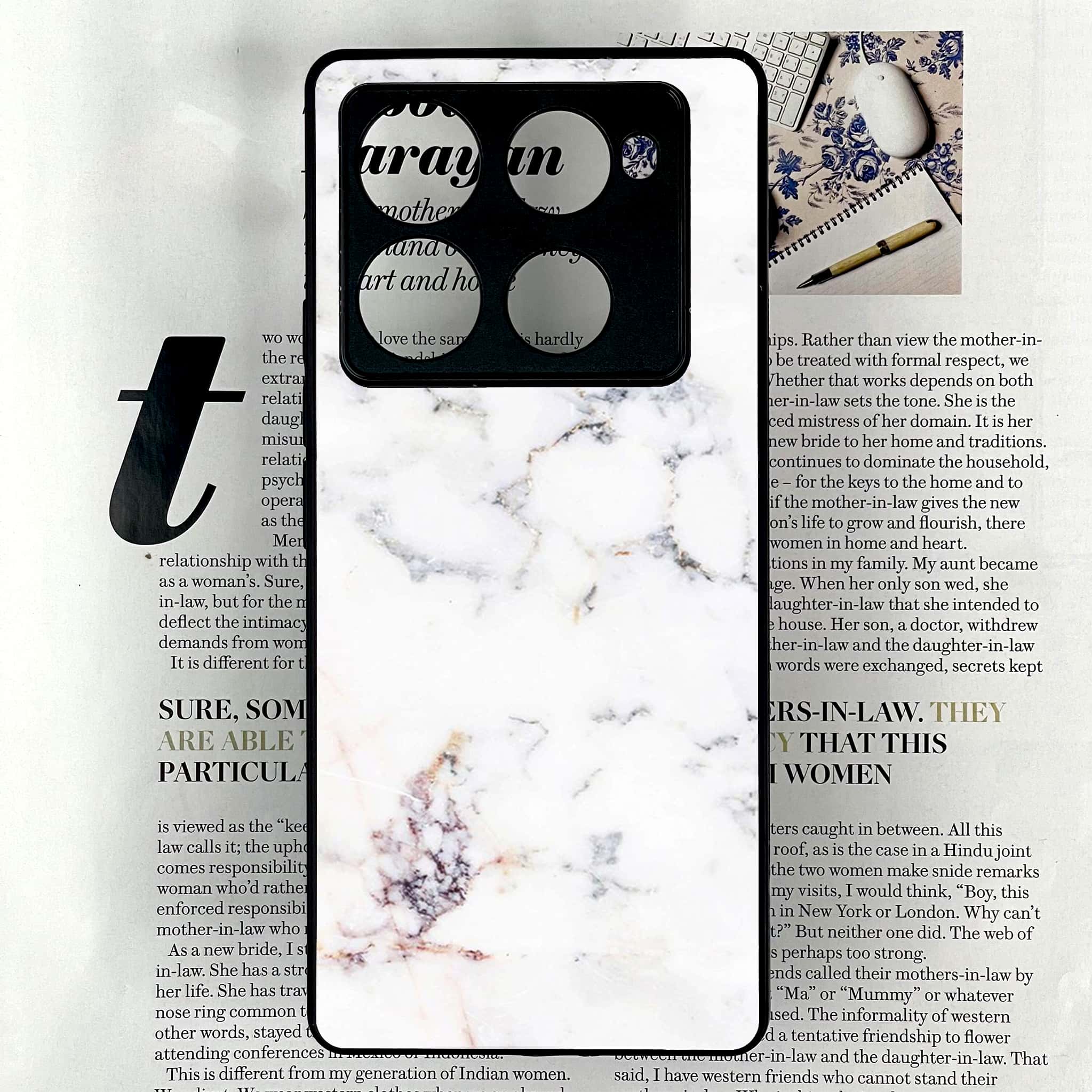 Infinix Note 40 Pro Plus - White Marble series - Premium Metal Printed soft Bumper shock Proof Case
