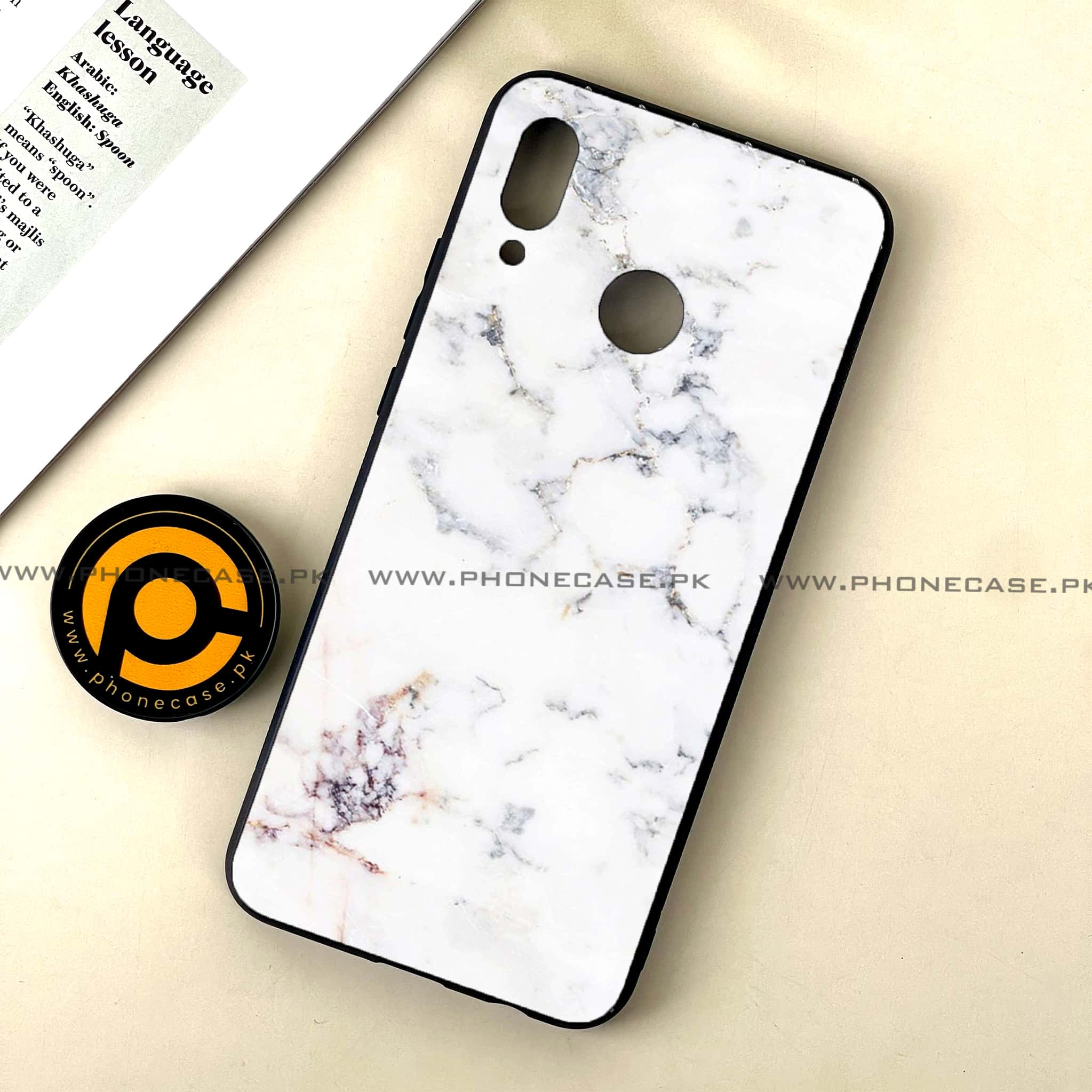 Huawei Nova 3 - White Marble Series - Premium Printed Glass soft Bumper shock Proof Case