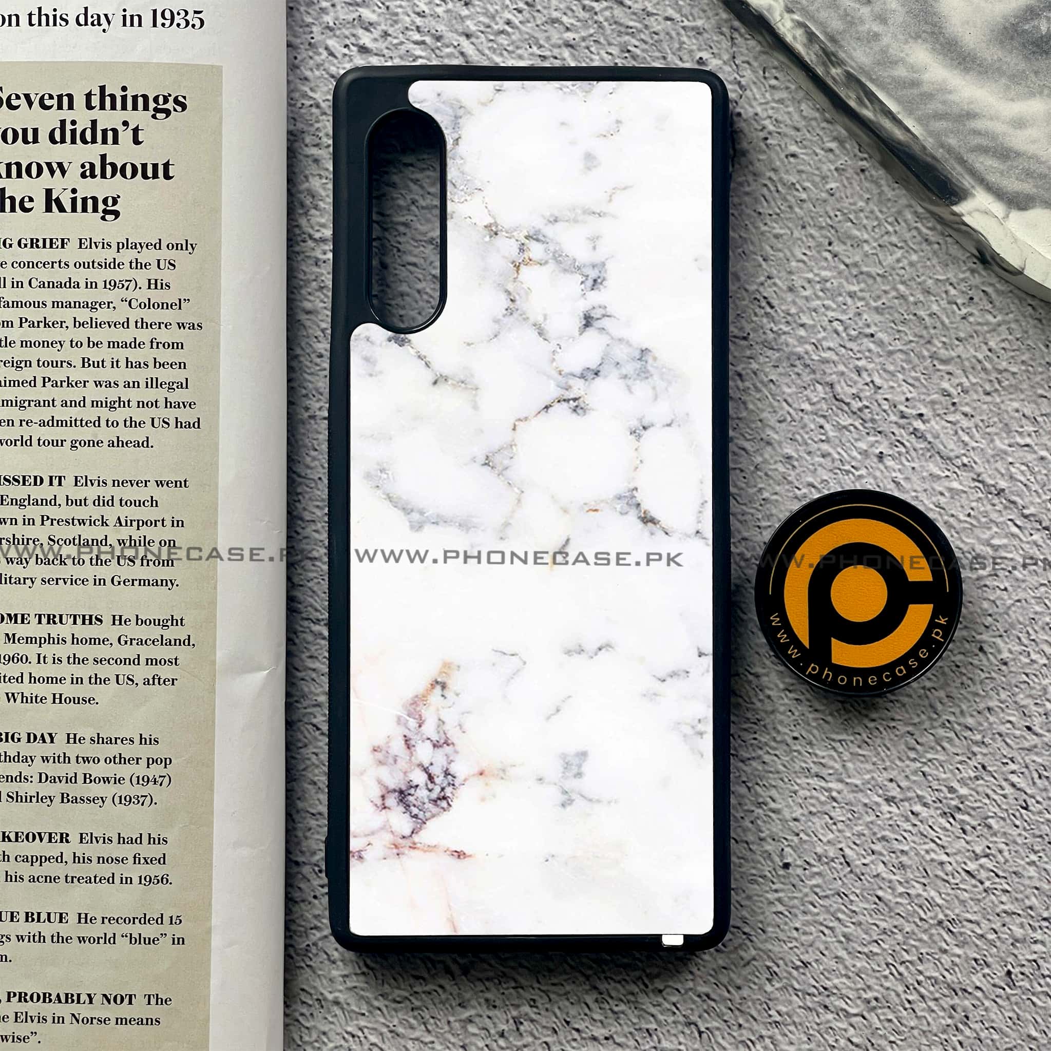LG G9 - White Marble Series - Premium Metal Printed soft Bumper shock Proof Case