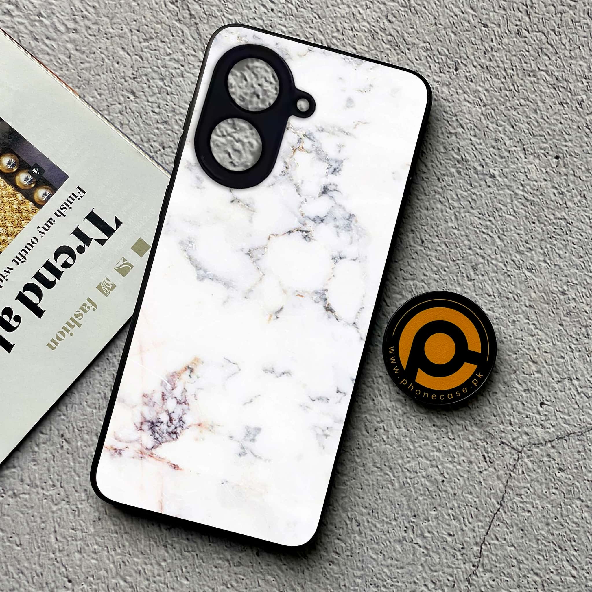 Xiaomi Redmi A5 - White Marble Series - Premium Metal Printed soft Bumper shock Proof Case