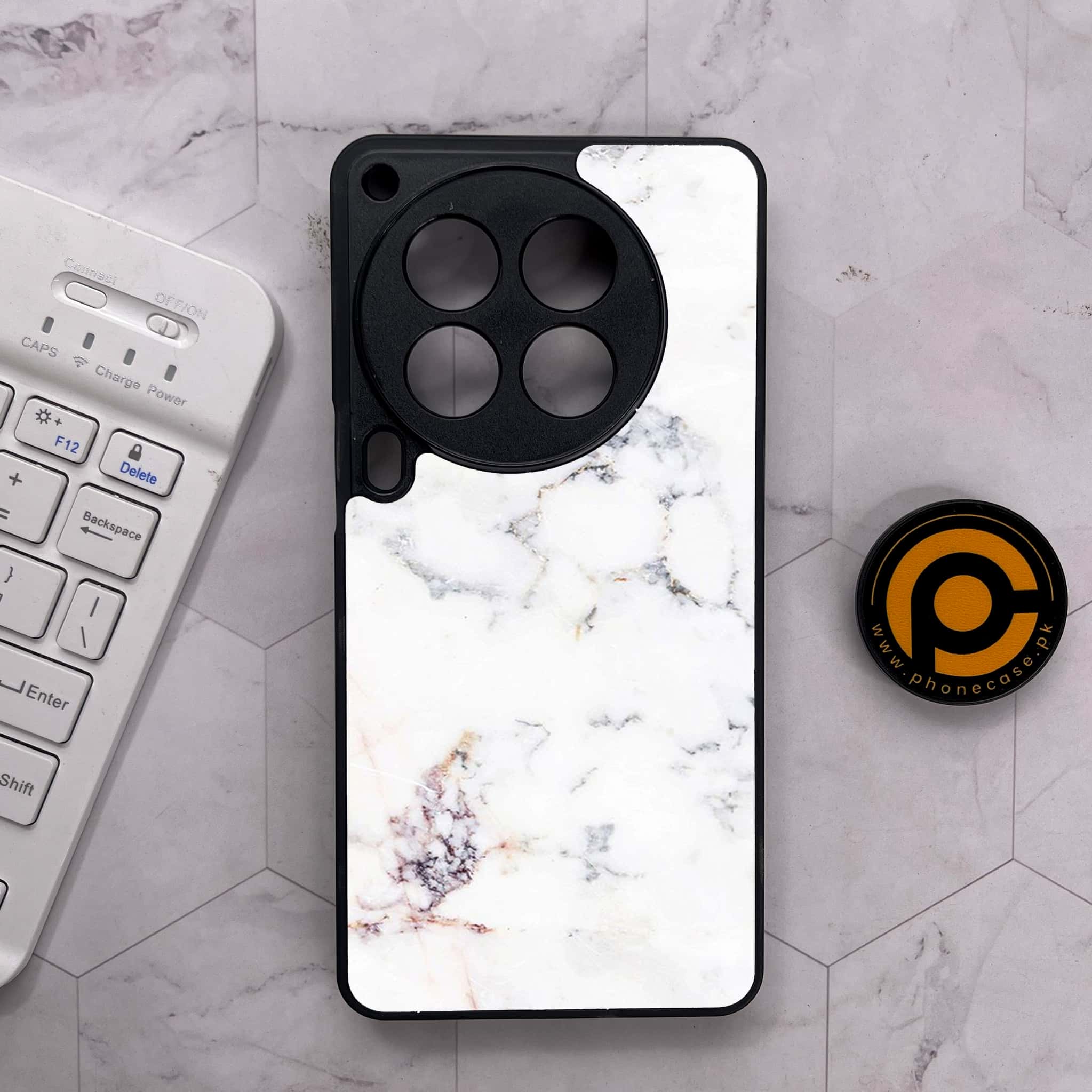 Tecno Camon 30 Premier - White Marble Series - Premium Metal Printed soft Bumper shock Proof Case