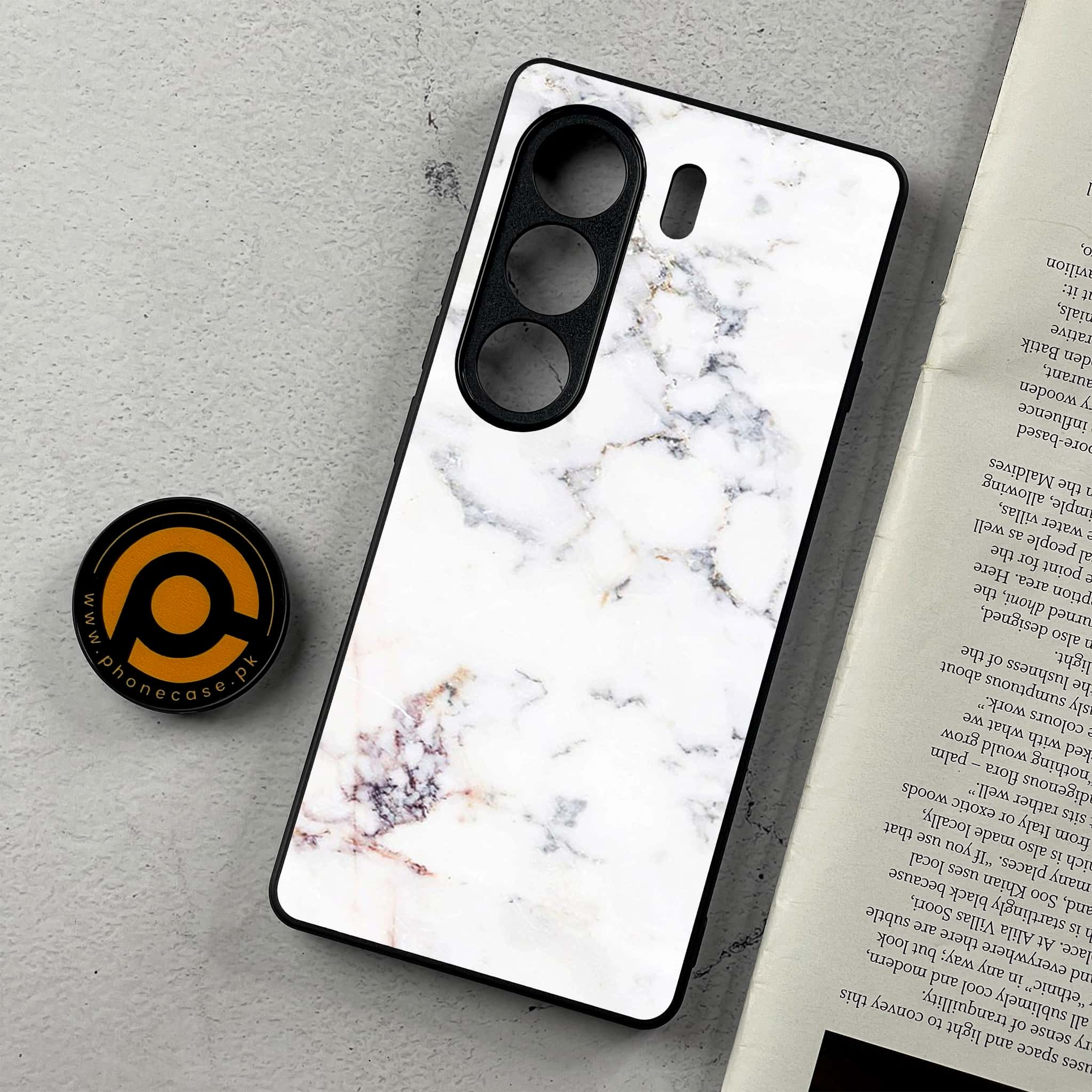 Tecno Camon 40 - White Marble Series - Premium Metal Printed Soft Bumper Shockproof Case
