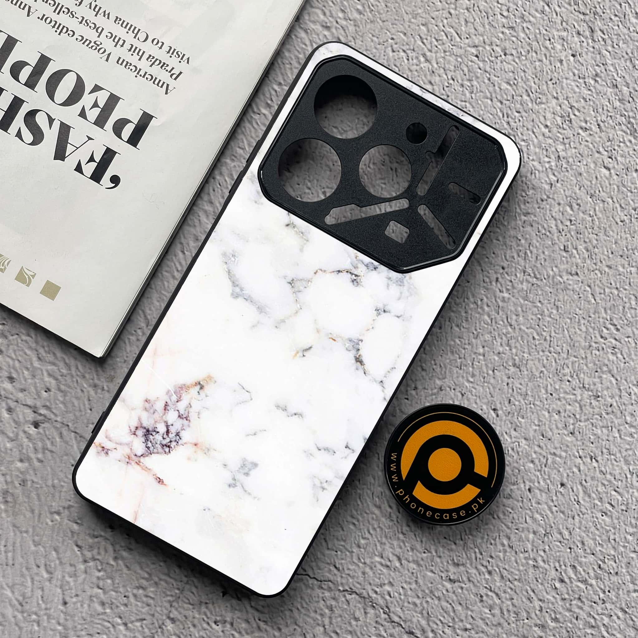 Tecno Pova 6 Neo - White Marble Series - Premium Metal  Printed soft Bumper shock Proof Case