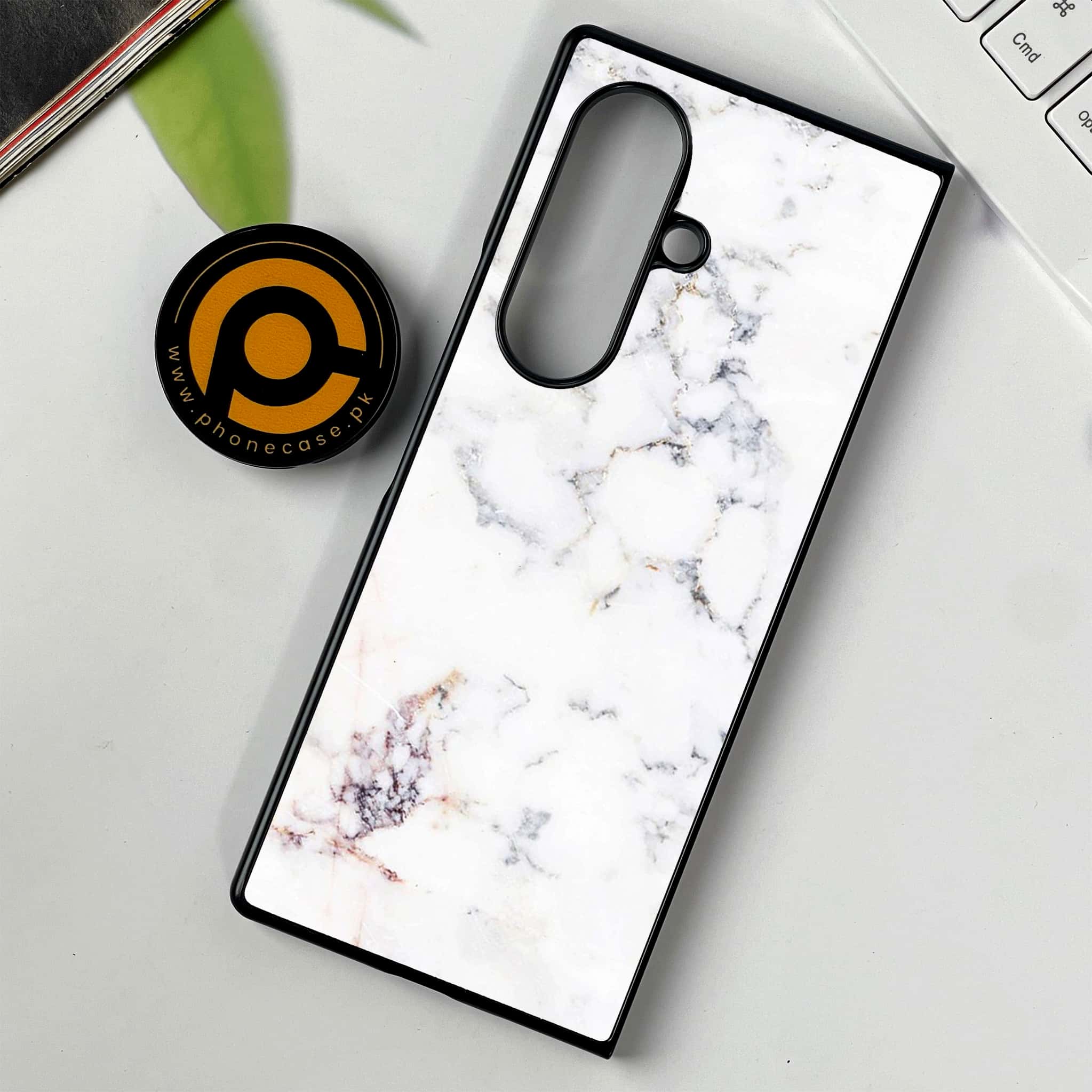 Samsung Galaxy Z Fold 7 - White Marble series - Premium Metal Printed soft Bumper shock Proof Case