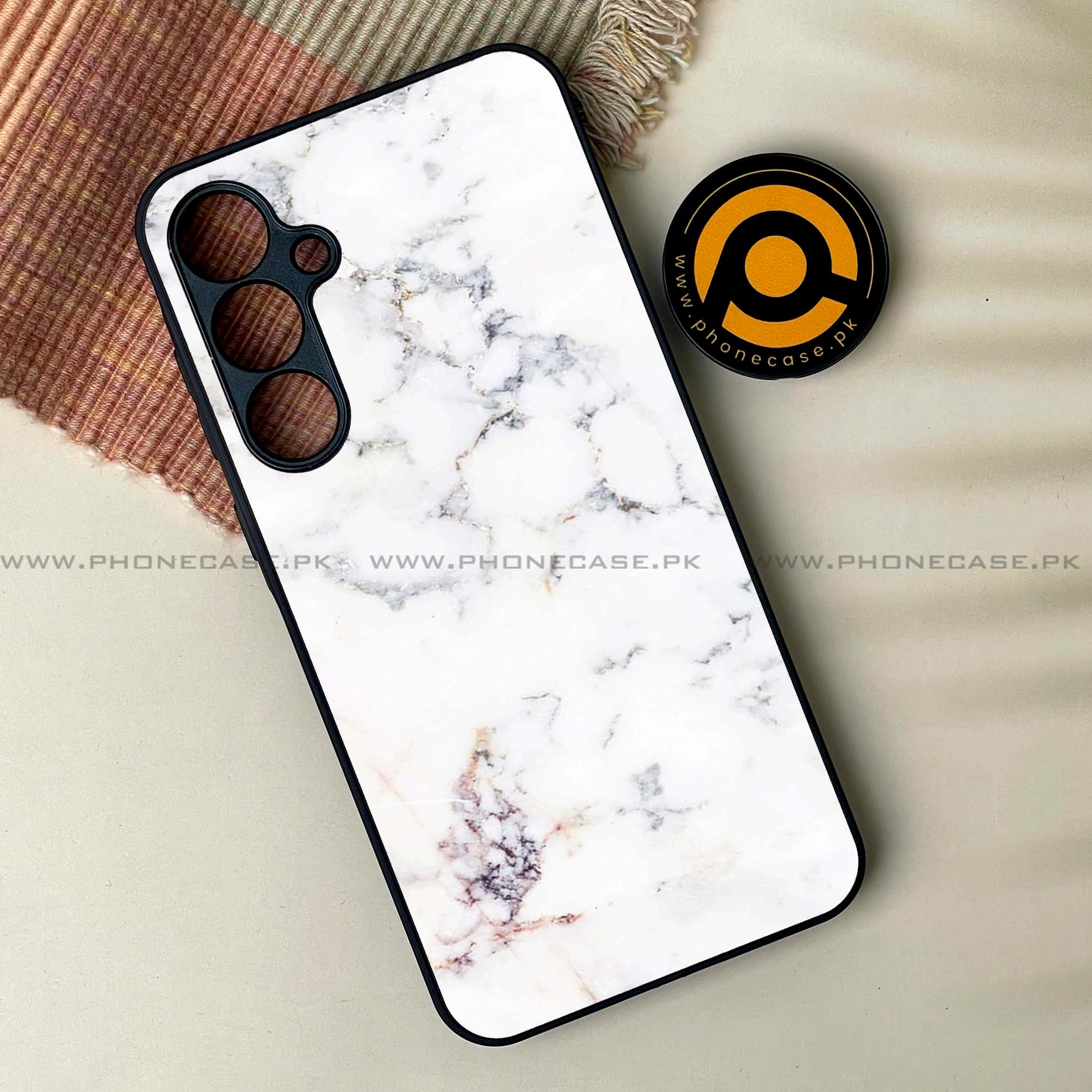 Samsung Galaxy A24 4G - White Marble Series - Premium Printed Glass soft Bumper shock Proof Case