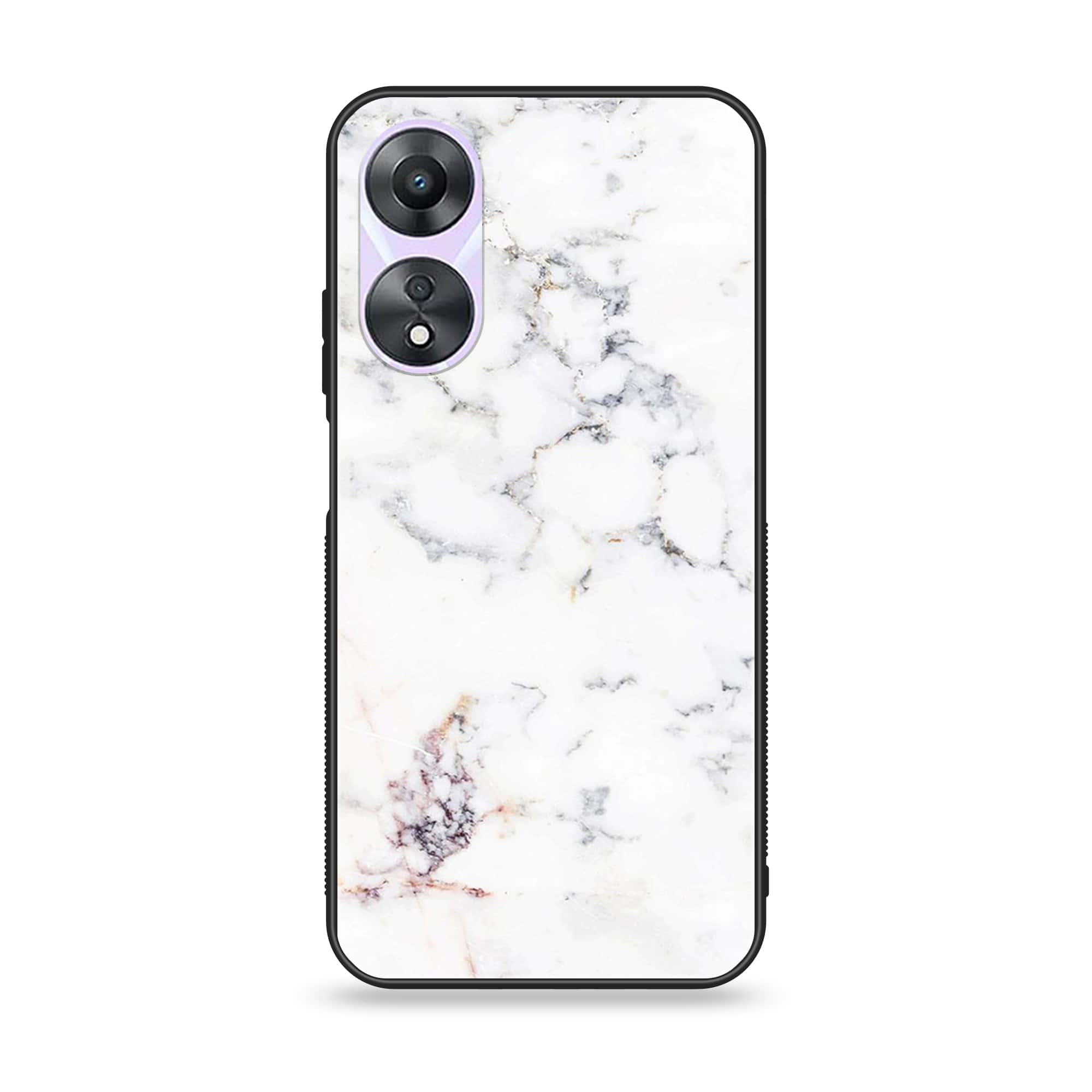 Oppo A78 4G - White Marble Series - Premium Printed Glass soft Bumper shock Proof Case