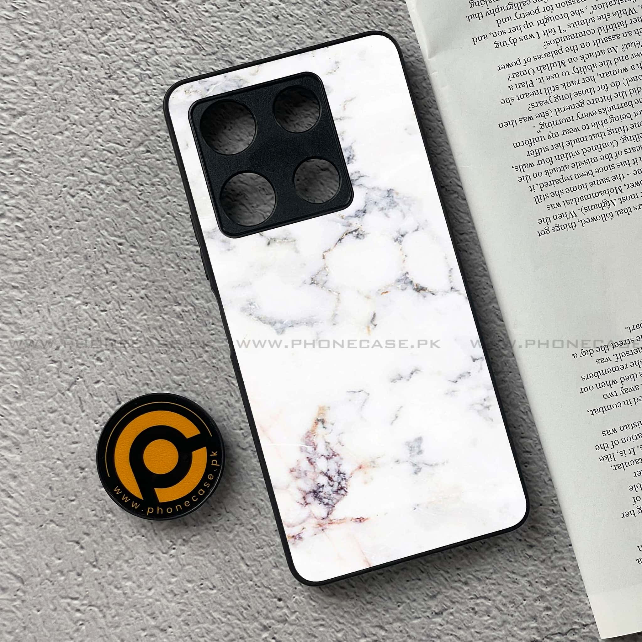 Infinix Note 30 Pro - White Marble Series - Premium Metal Printed soft Bumper shock Proof Case