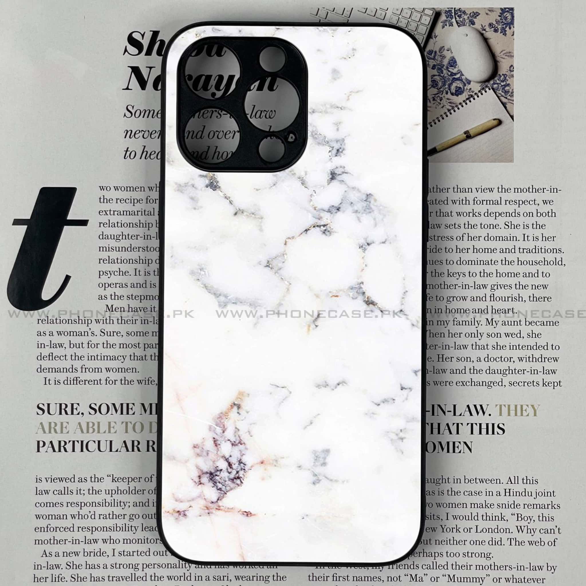 iPhone 16 Pro Max - White Marble Series - Premium Printed Glass soft Bumper shock Proof Case