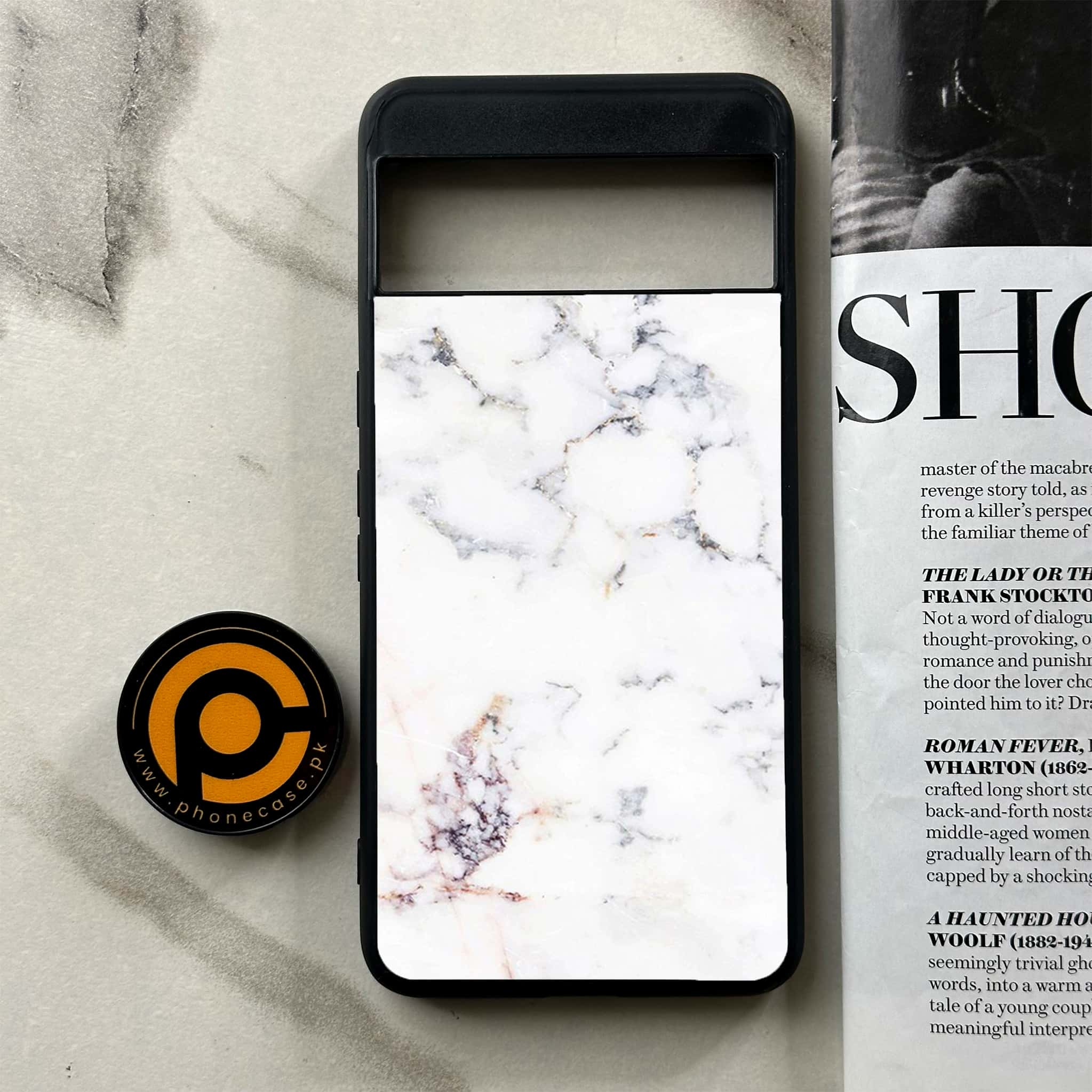 Google Pixel 8 Pro - White Marble Series - Premium Printed Glass soft Bumper shock Proof Case