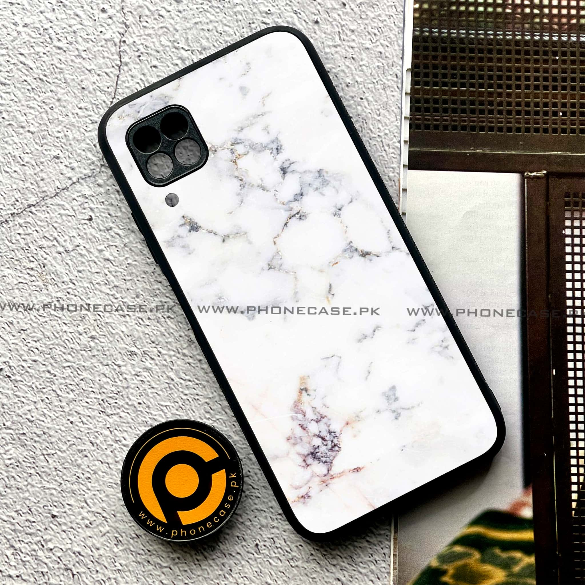 Huawei P40 Lite - White Marble Series - Premium Printed Glass soft Bumper shock Proof Case