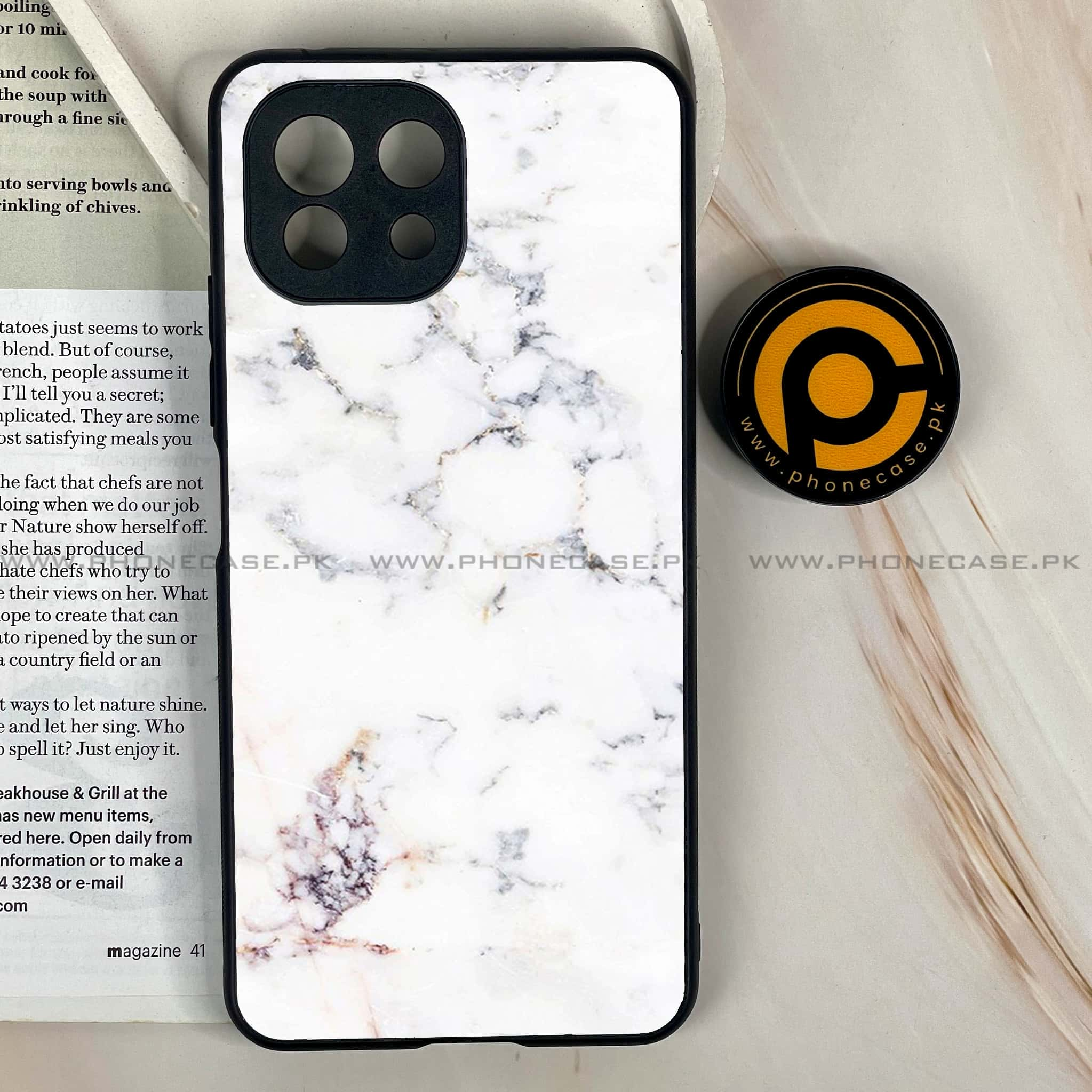 Mi 11 Lite - White Marble Series - Premium Printed Glass soft Bumper shock Proof Case