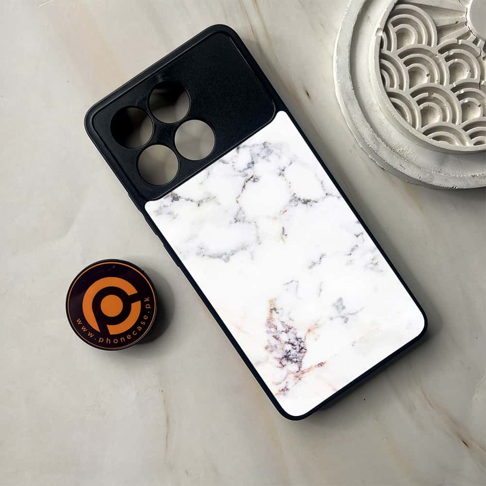 Xiaomi Poco F6 Pro - White Marble Series - Premium Metal Printed soft Bumper shock Proof Case