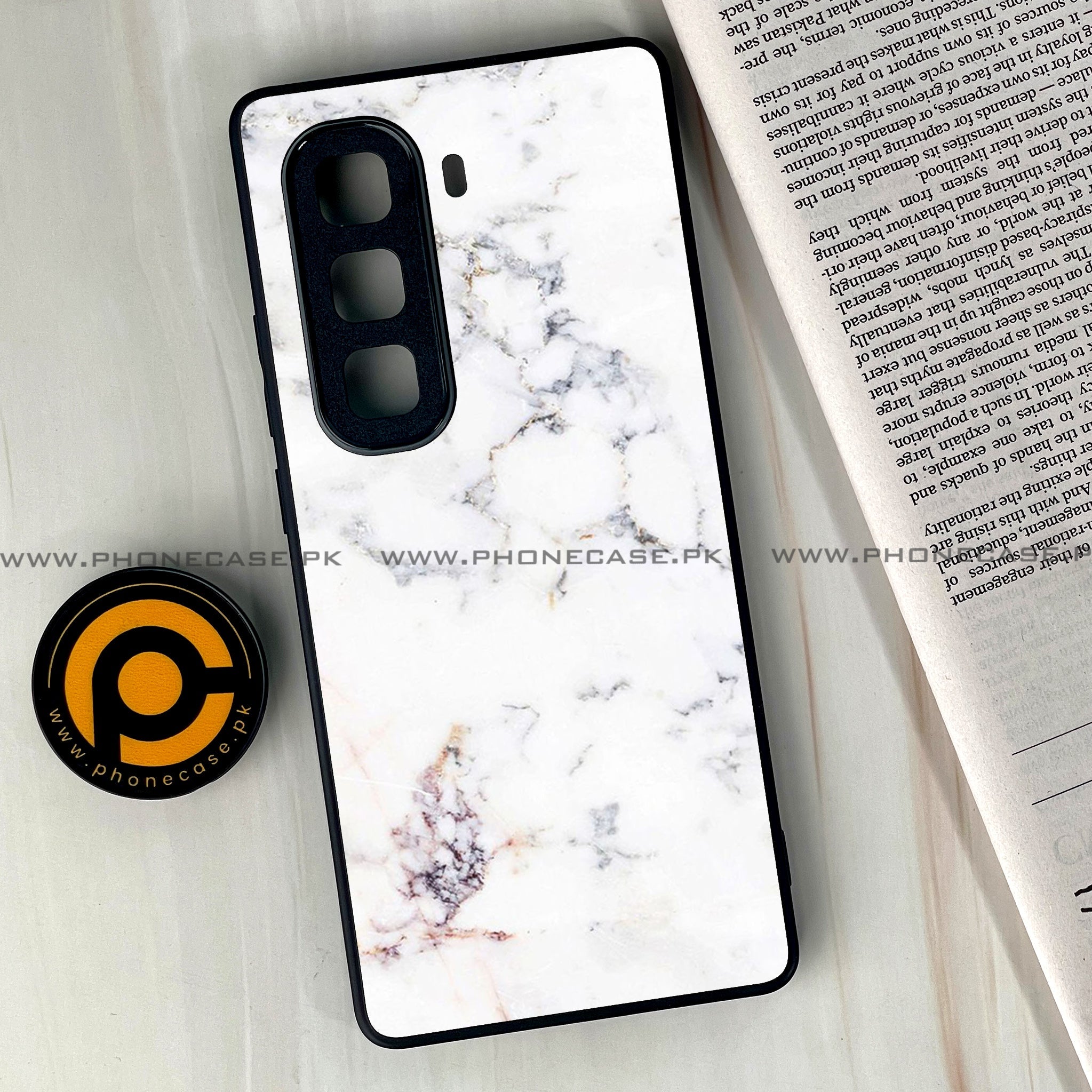 Infinix Hot 60 Pro Plus - White Marble series - Premium Metal Printed soft Bumper shock Proof Case