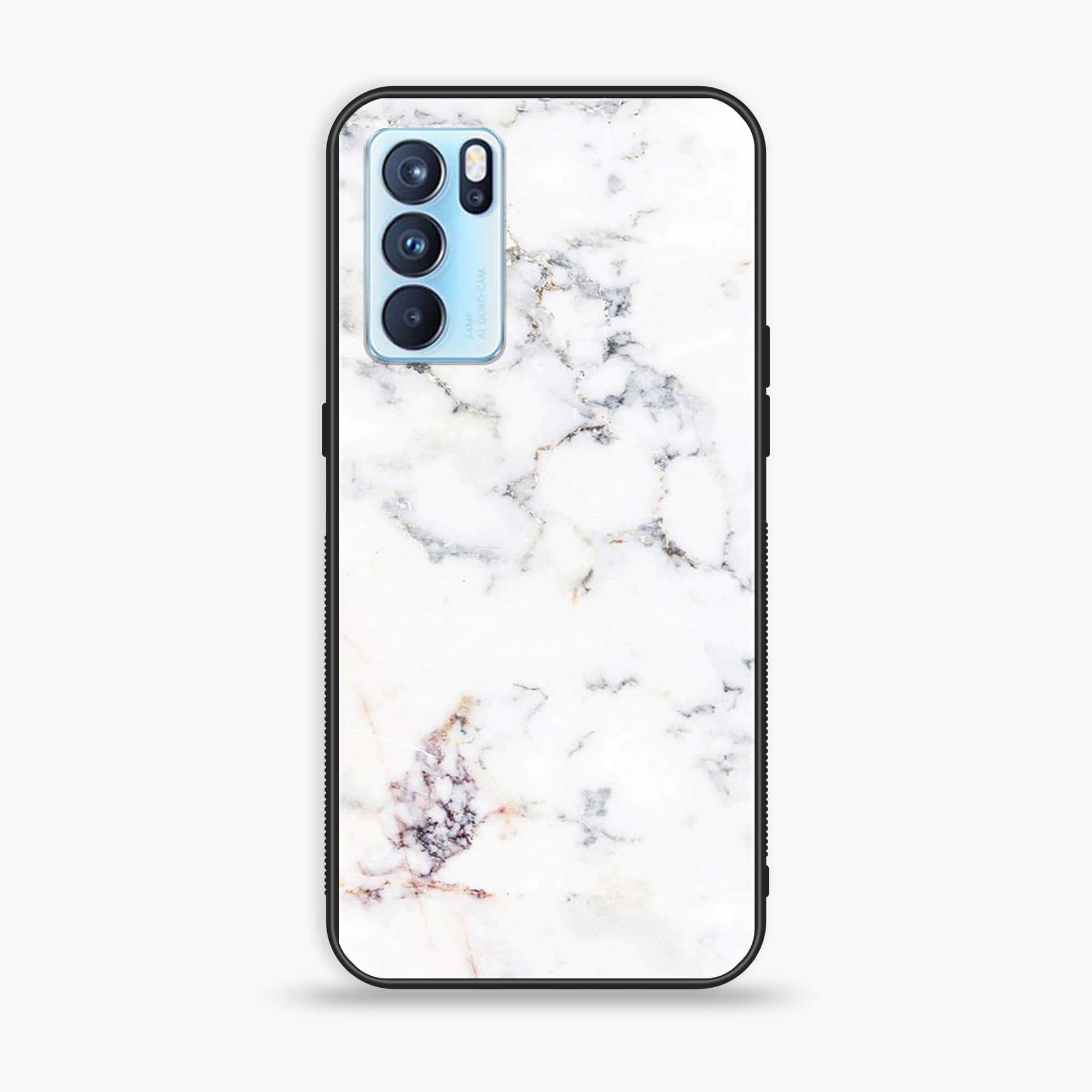 Oppo Reno 6 Pro - White Marble Series - Premium Printed Glass soft Bumper shock Proof Case