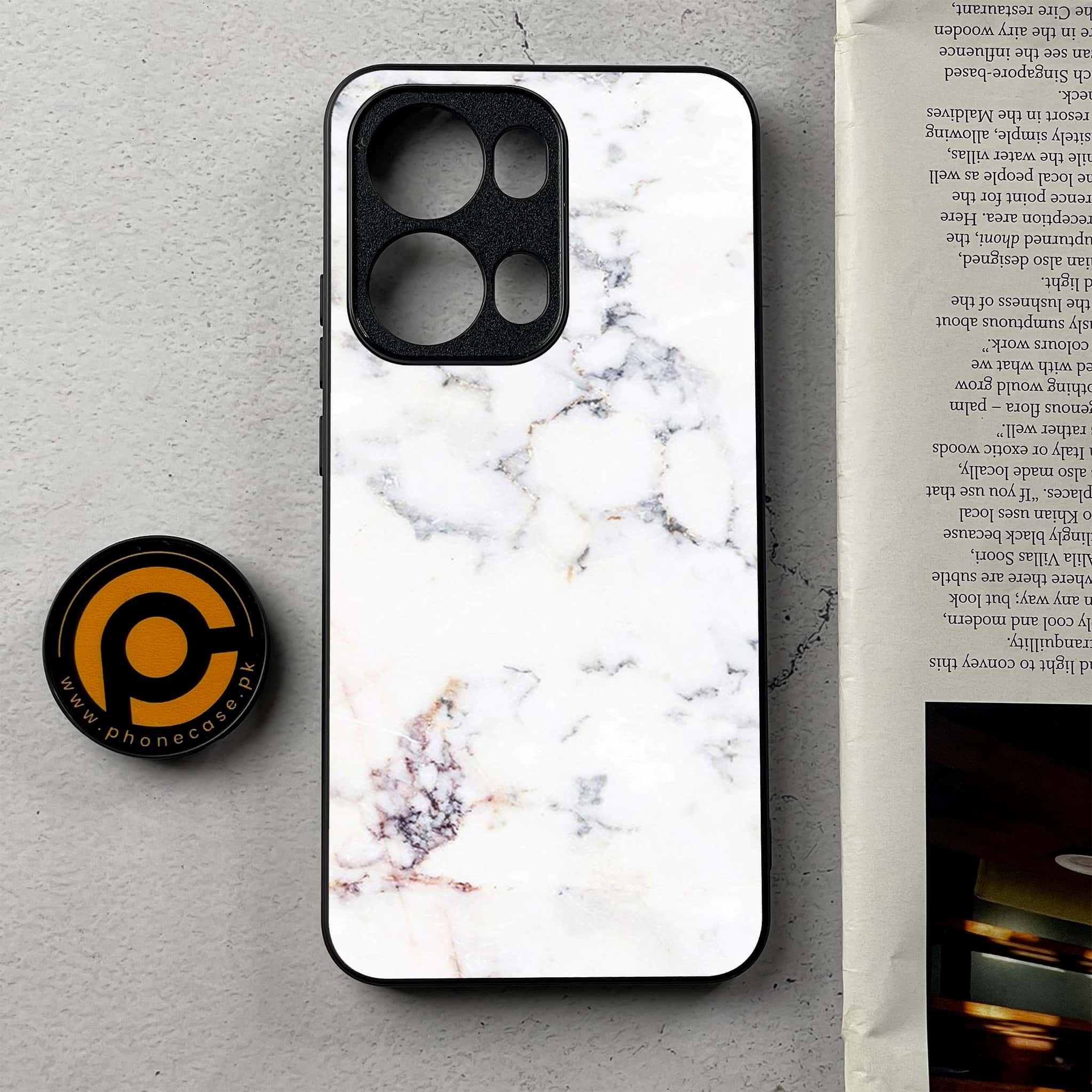 Oppo Reno 13 Pro - White Marble series - Premium Metal Printed Soft Bumper Shockproof Case