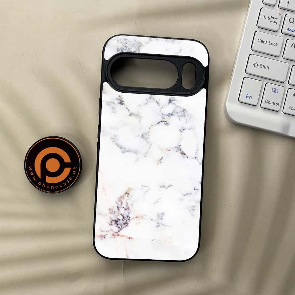 Google Pixel 10  - White Marble series - Premium Metal Printed soft Bumper Shockof Case