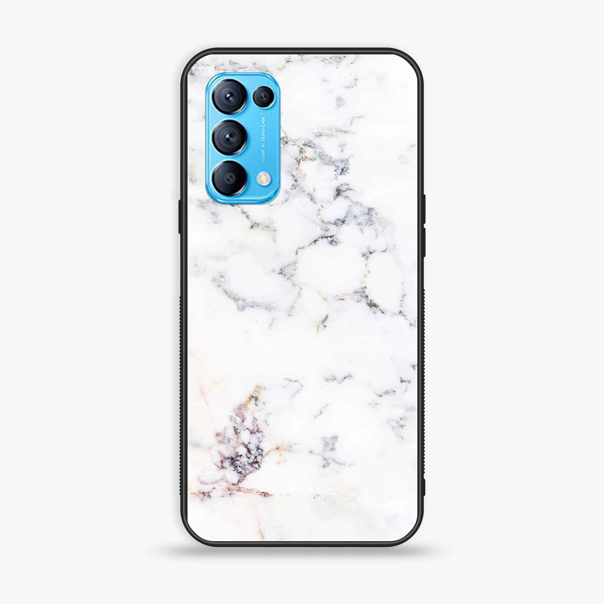 Oppo Reno 5 - White Marble Series - Premium Printed Glass soft Bumper shock Proof Case