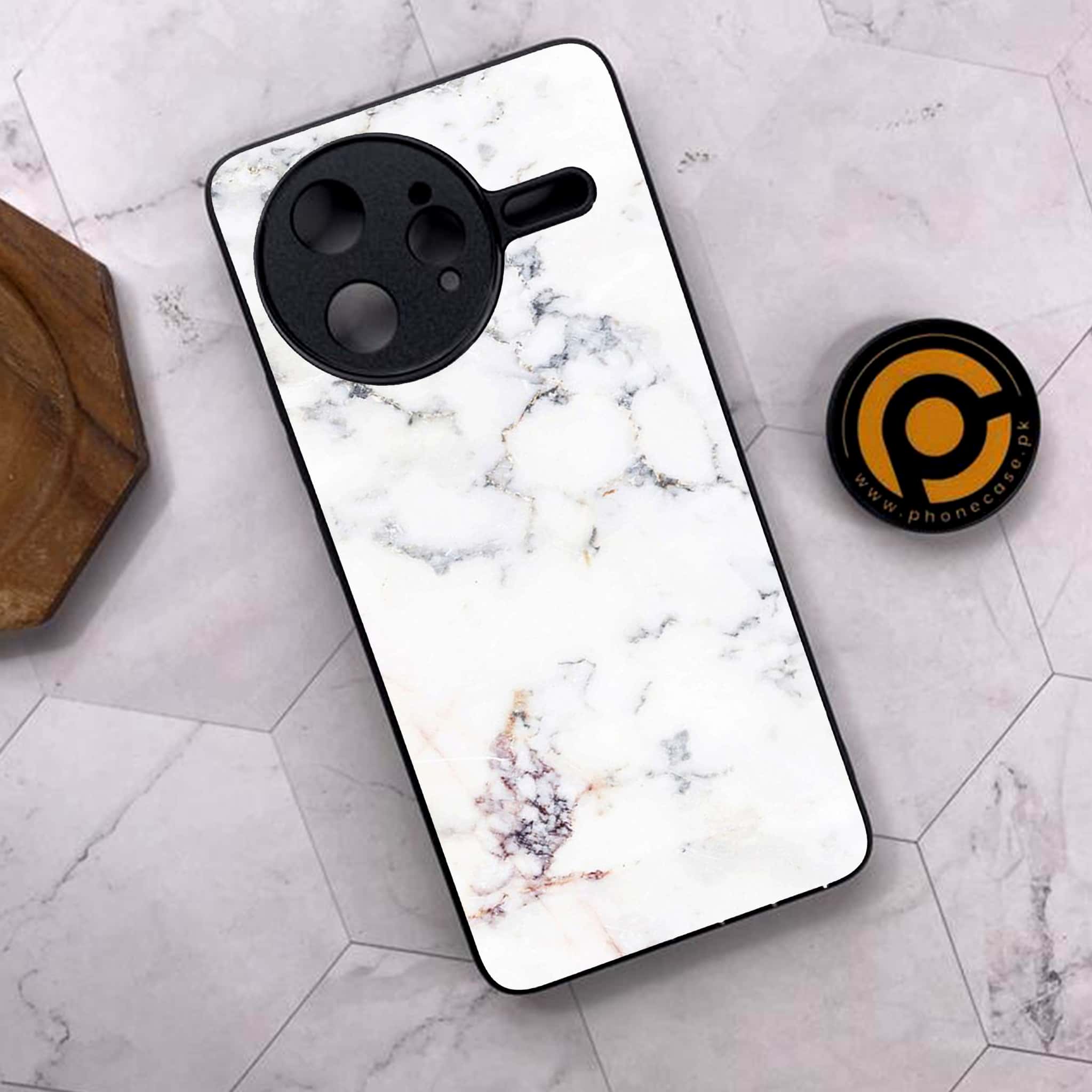 Xiaomi Poco F7 Ultra 5G - White Marble Series - Premium Metal Printed soft Bumper shock Proof Case