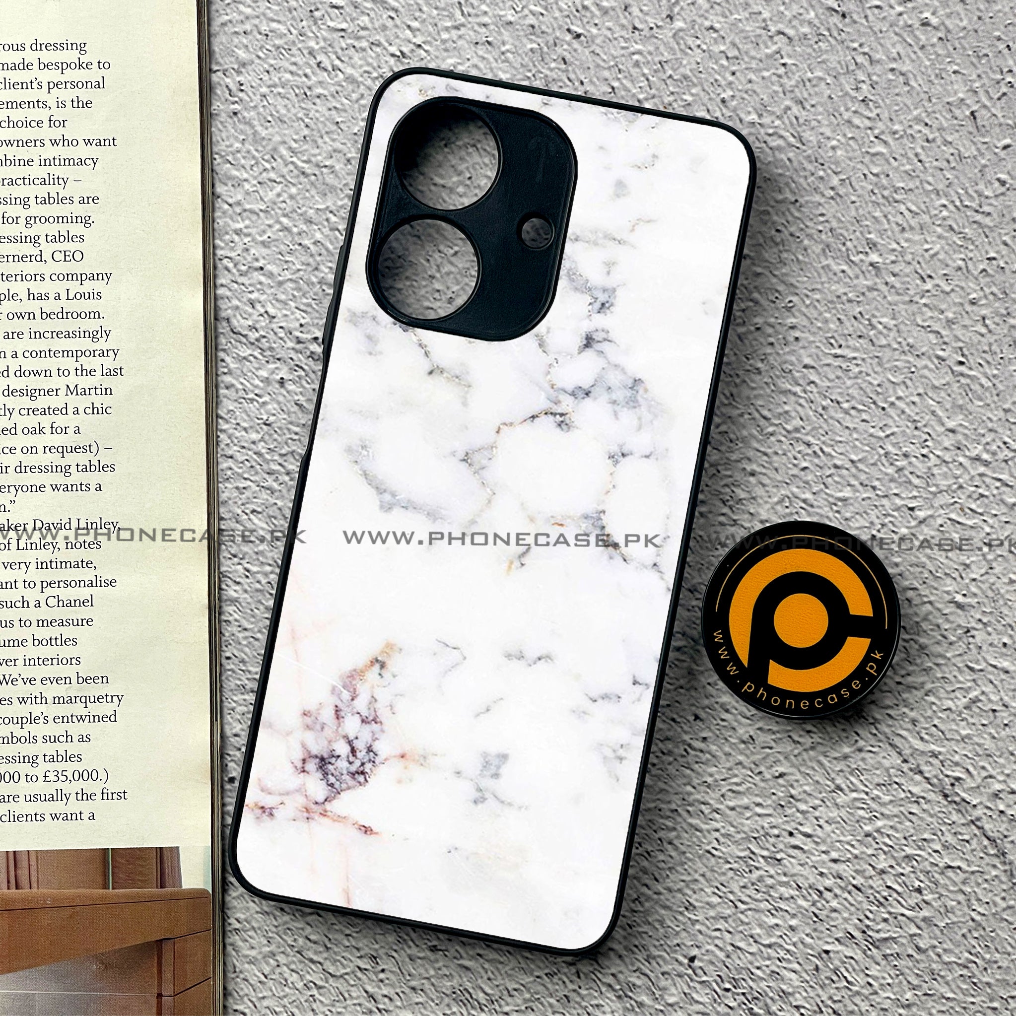 Realme Note 60 - White Marble Series - Premium Printed Glass soft Bumper shock Proof Case