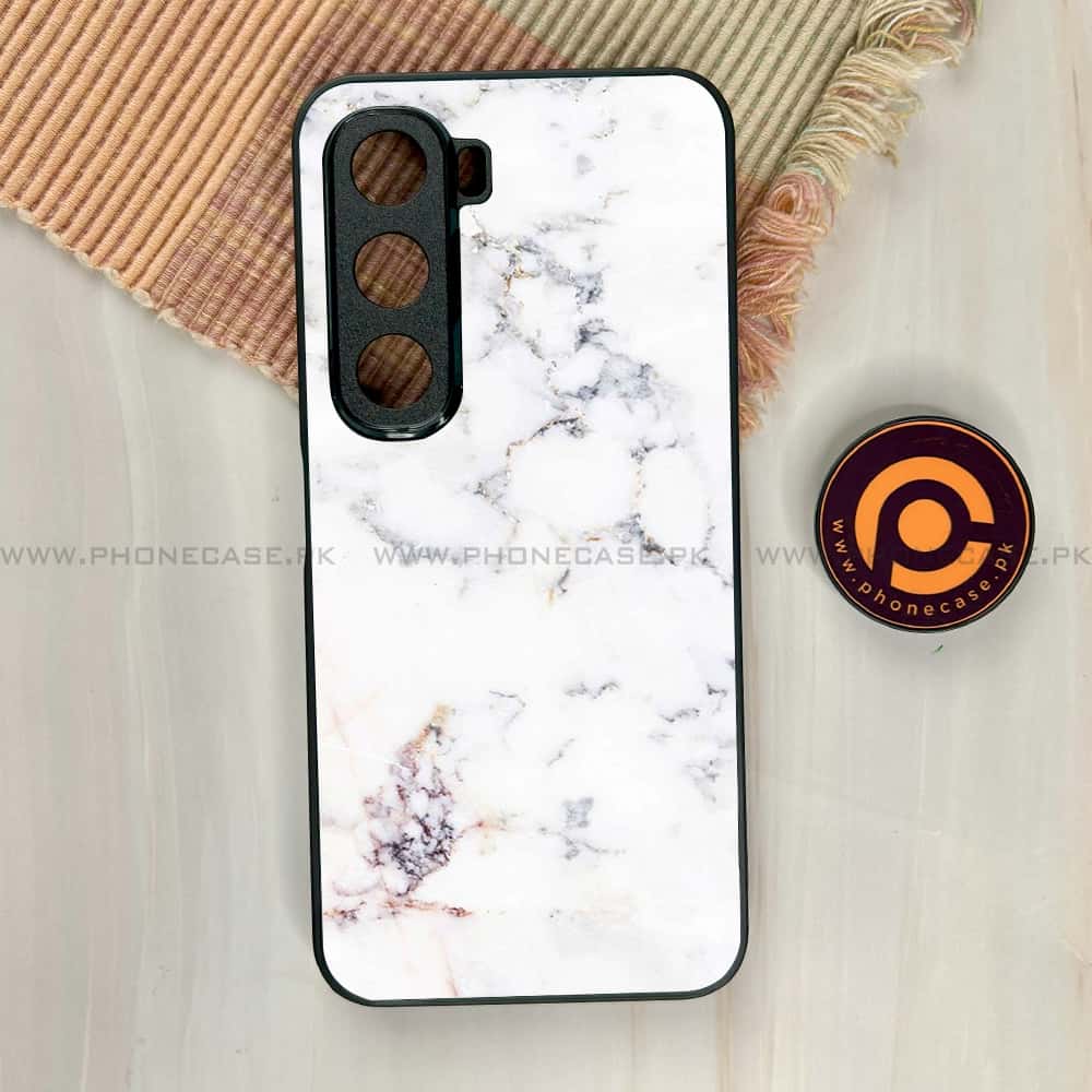 Infinix Hot 60i - White Marble series - Premium Metal Printed soft Bumper shock Proof Case