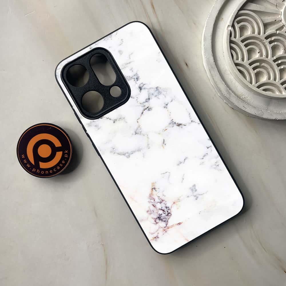 Oppo Reno 14 5G - White Marble Series - Premium Metal Printed soft Bumper shock Proof Case