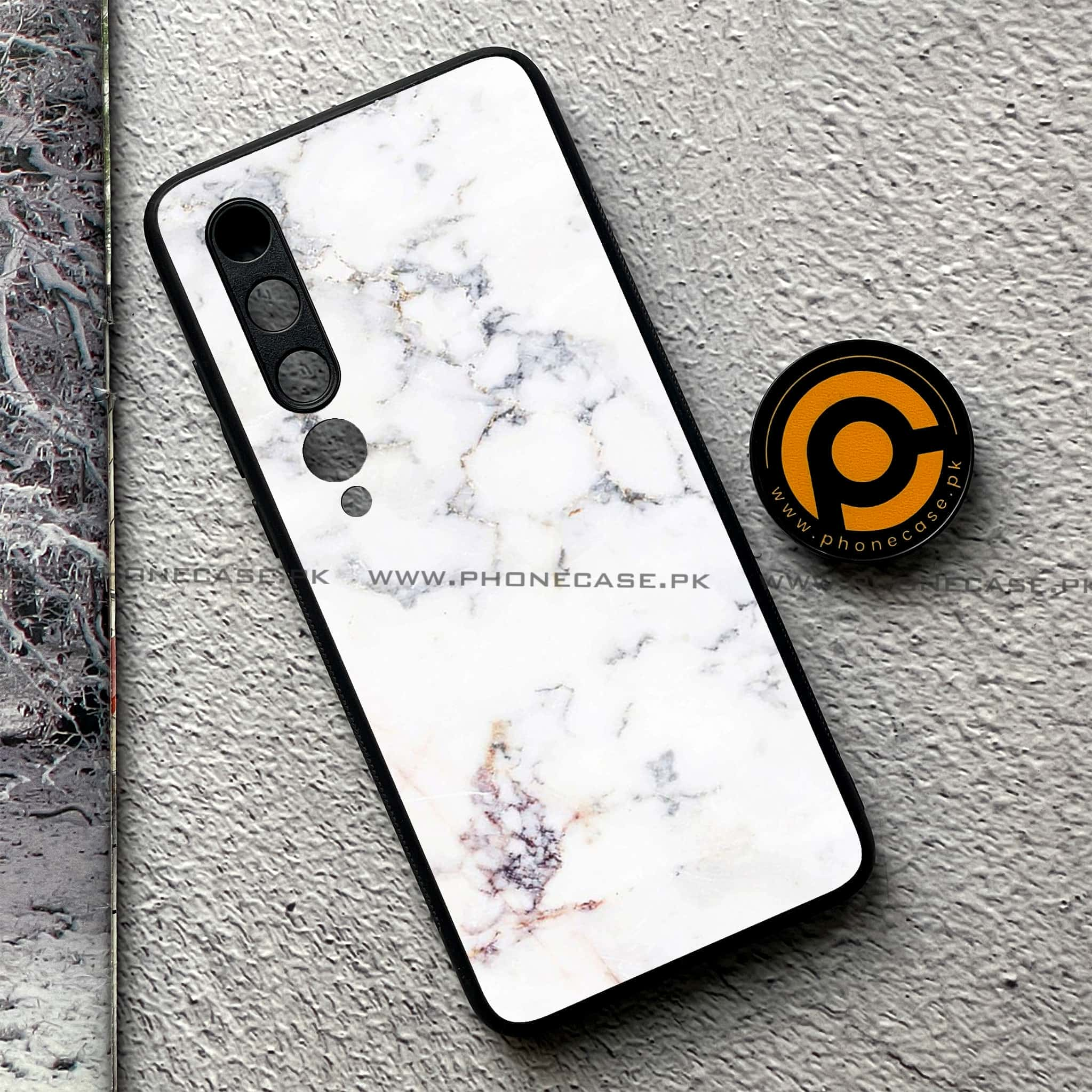 Xiaomi Mi 10 - White Marble Series - Premium Printed Glass soft Bumper shock Proof Case