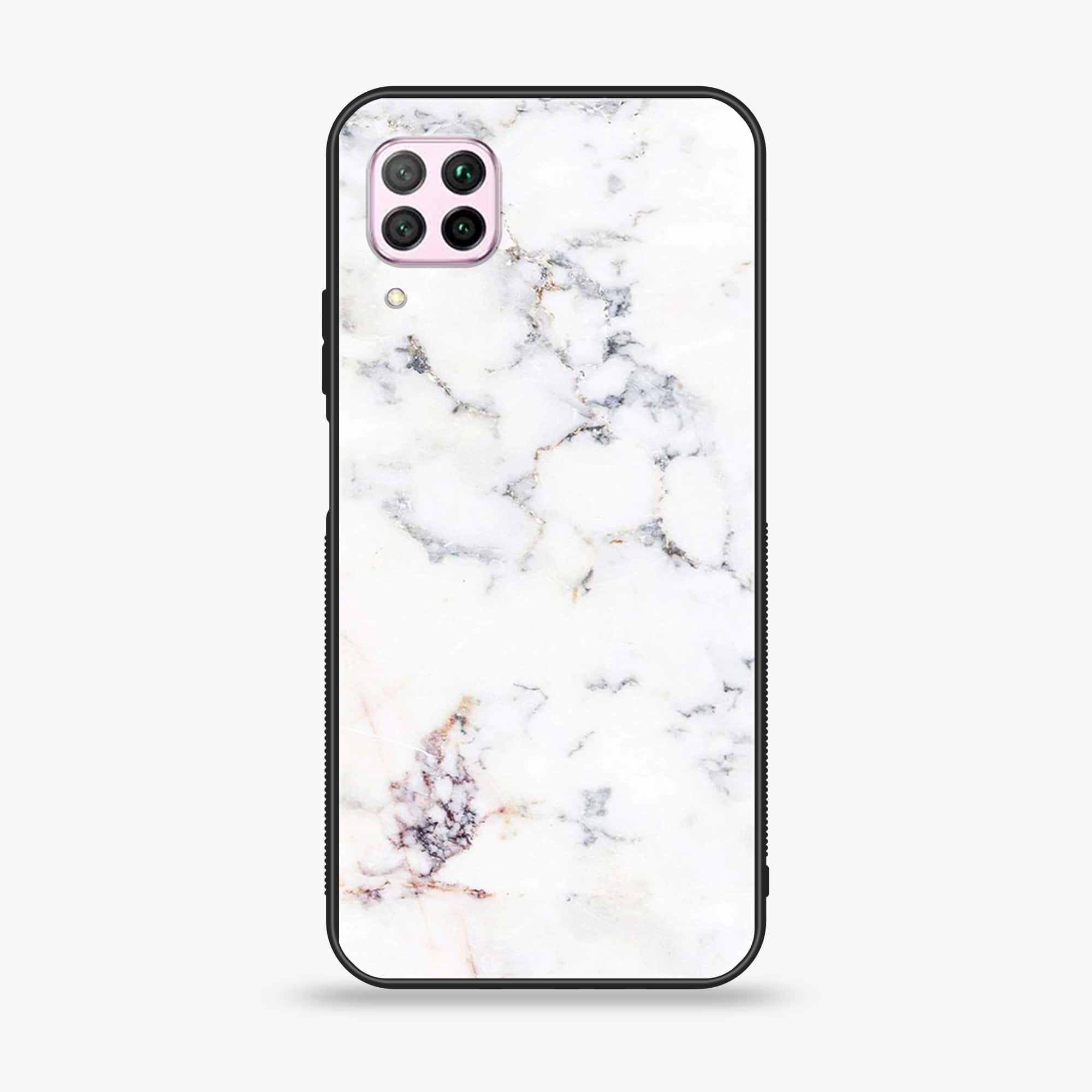 Huawei Nova 7i - White Marble Series - Premium Printed Glass soft Bumper shock Proof Case