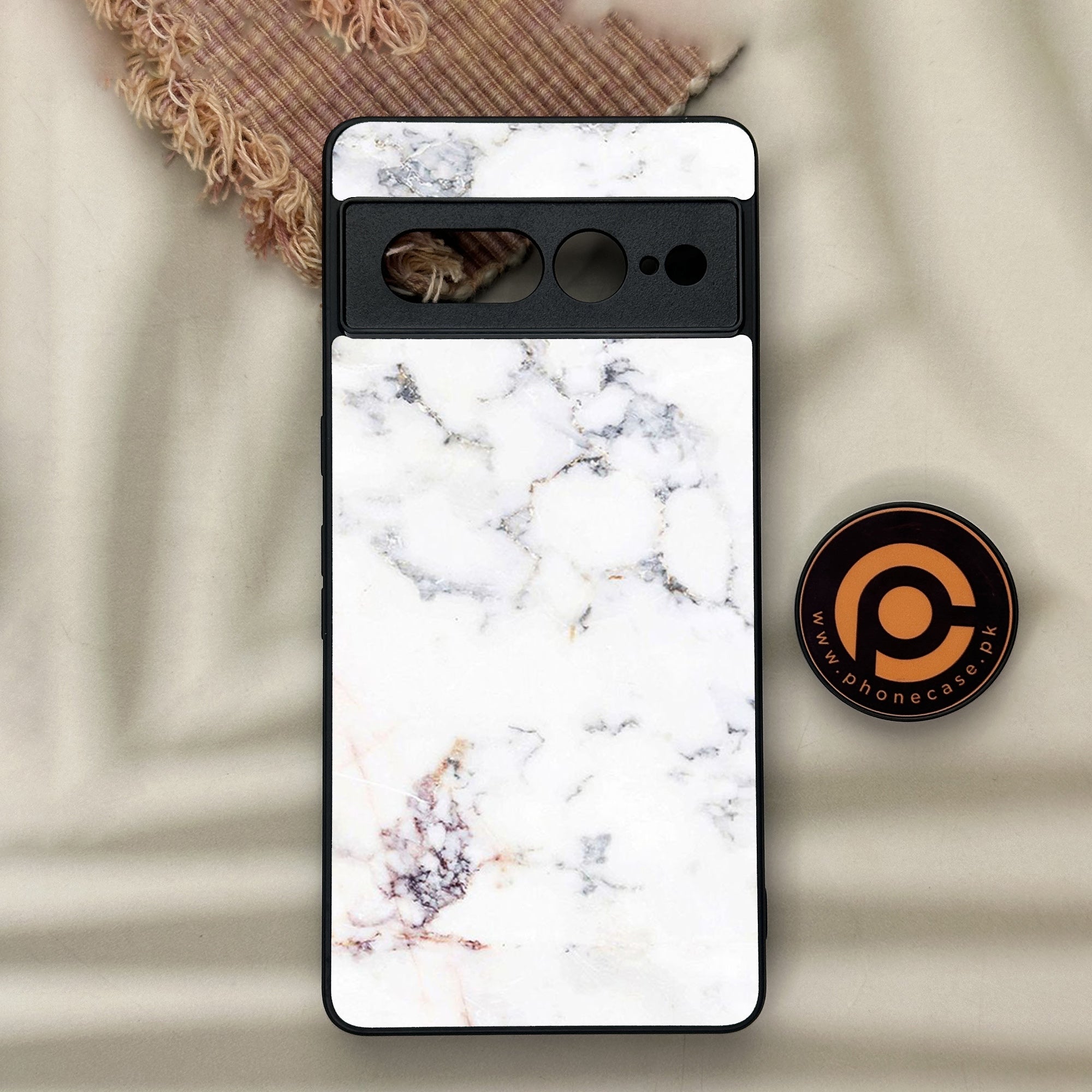 Google Pixel 7 Pro - White Marble Series - Premium Metal Printed soft Bumper Shock Proof Case