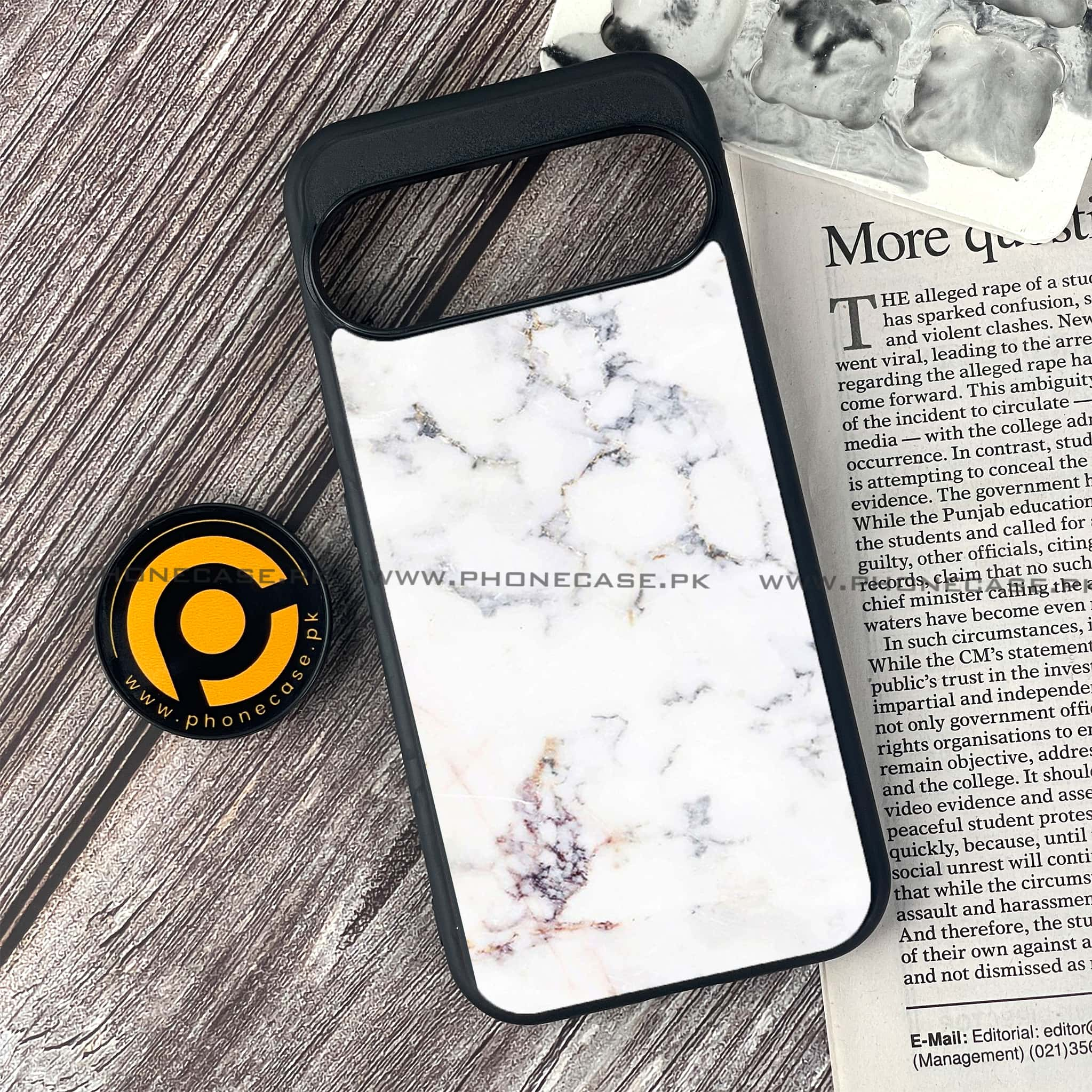 Google Pixel 9 - White Marble series - Premium Printed Glass soft Bumper shock Proof Case