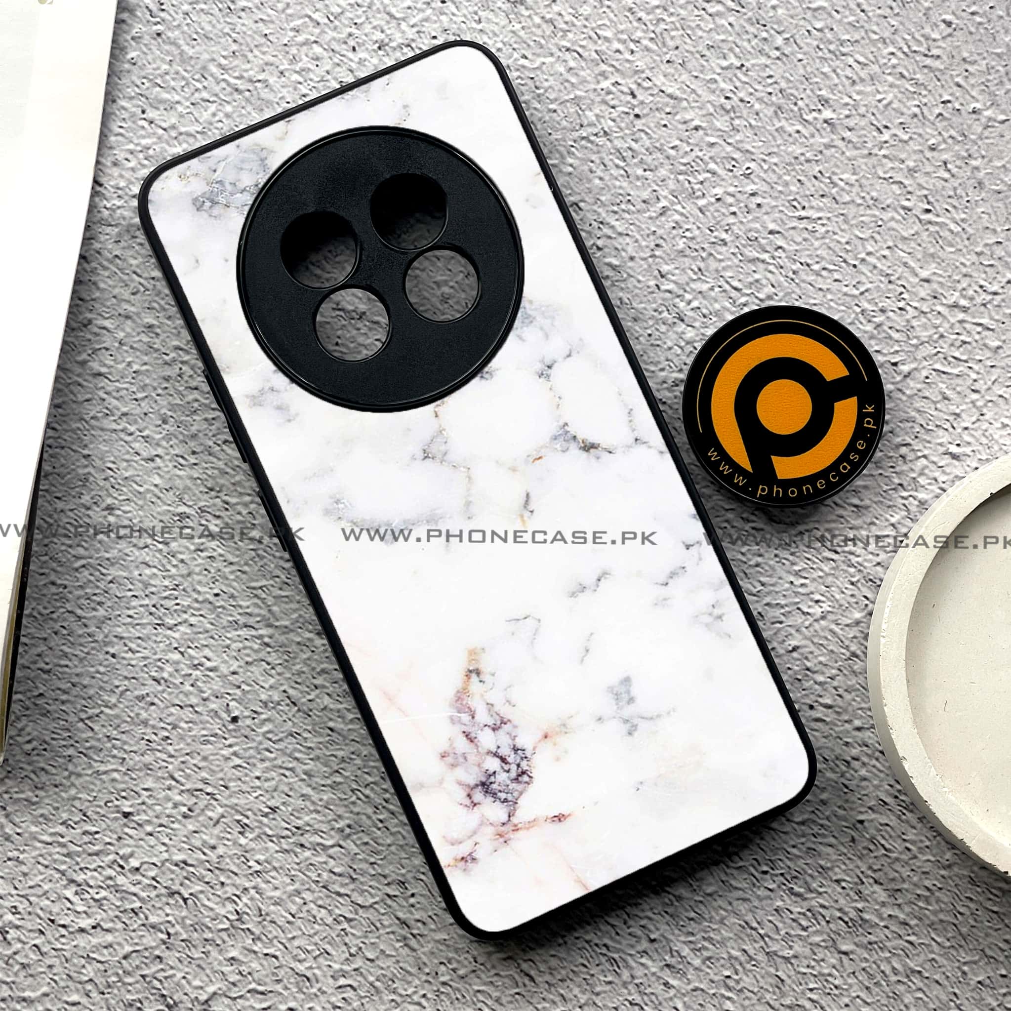 Realme 13 Pro Plus - White Marble series - Premium Printed Glass soft Bumper shock Proof Case