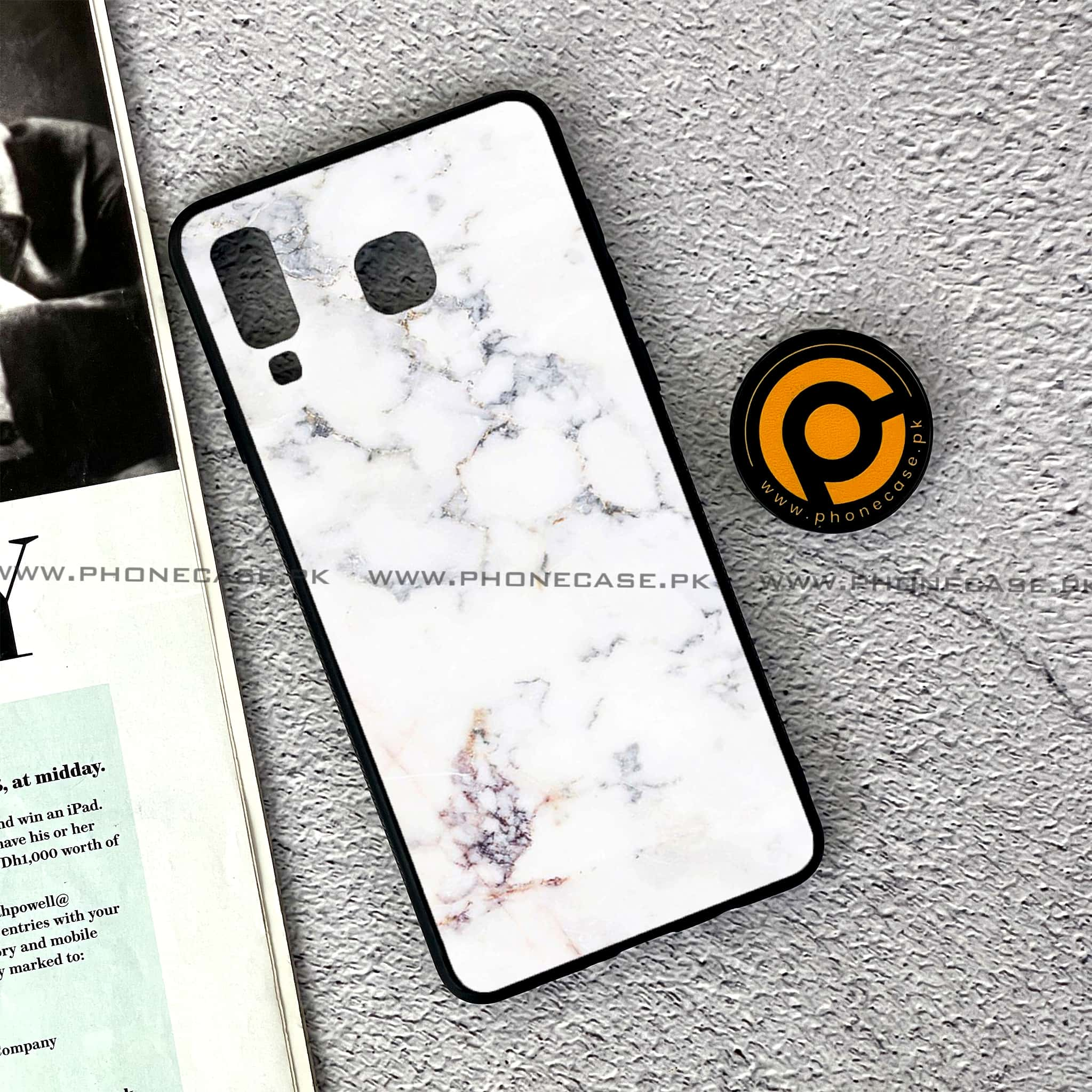 Samsung Galaxy A8 Star(A9 Star) - White Marble series - Premium Printed Glass soft Bumper shock Proof Case