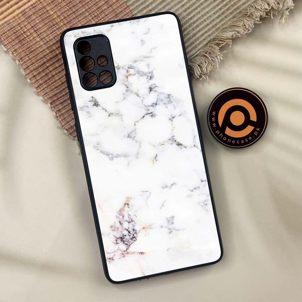 Samsung Galaxy A71 - White Marble Series - Premium Metal Printed soft Bumper shock Proof Case
