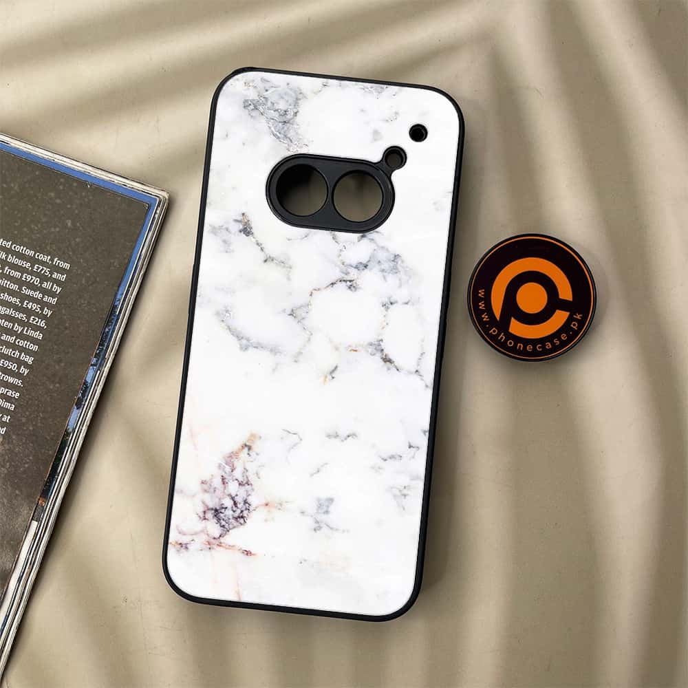 Nothing Phone (2a) - White Marble Series - Premium Metal Printed soft Bumper Shock Proof Case