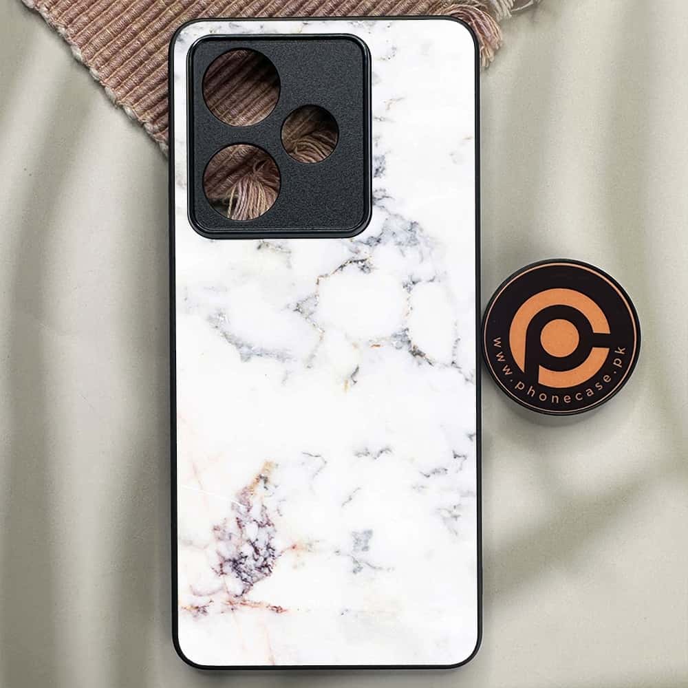 Realme GT 7 - White Marble Series - Premium Metal Printed soft Bumper shock Proof Case
