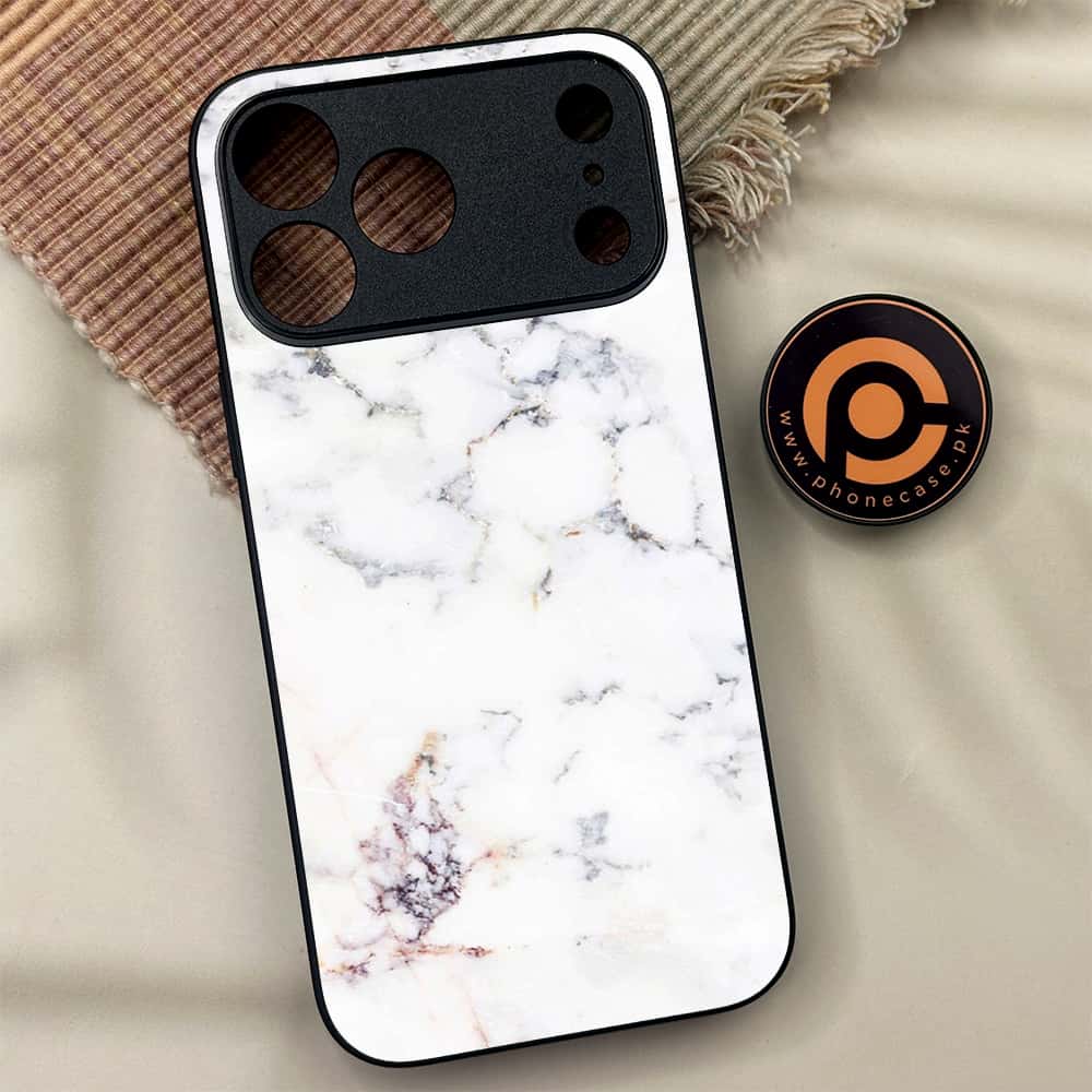 iPhone 17 Pro Max - White Marble Series - Premium Metal Printed soft Bumper shock Proof Case
