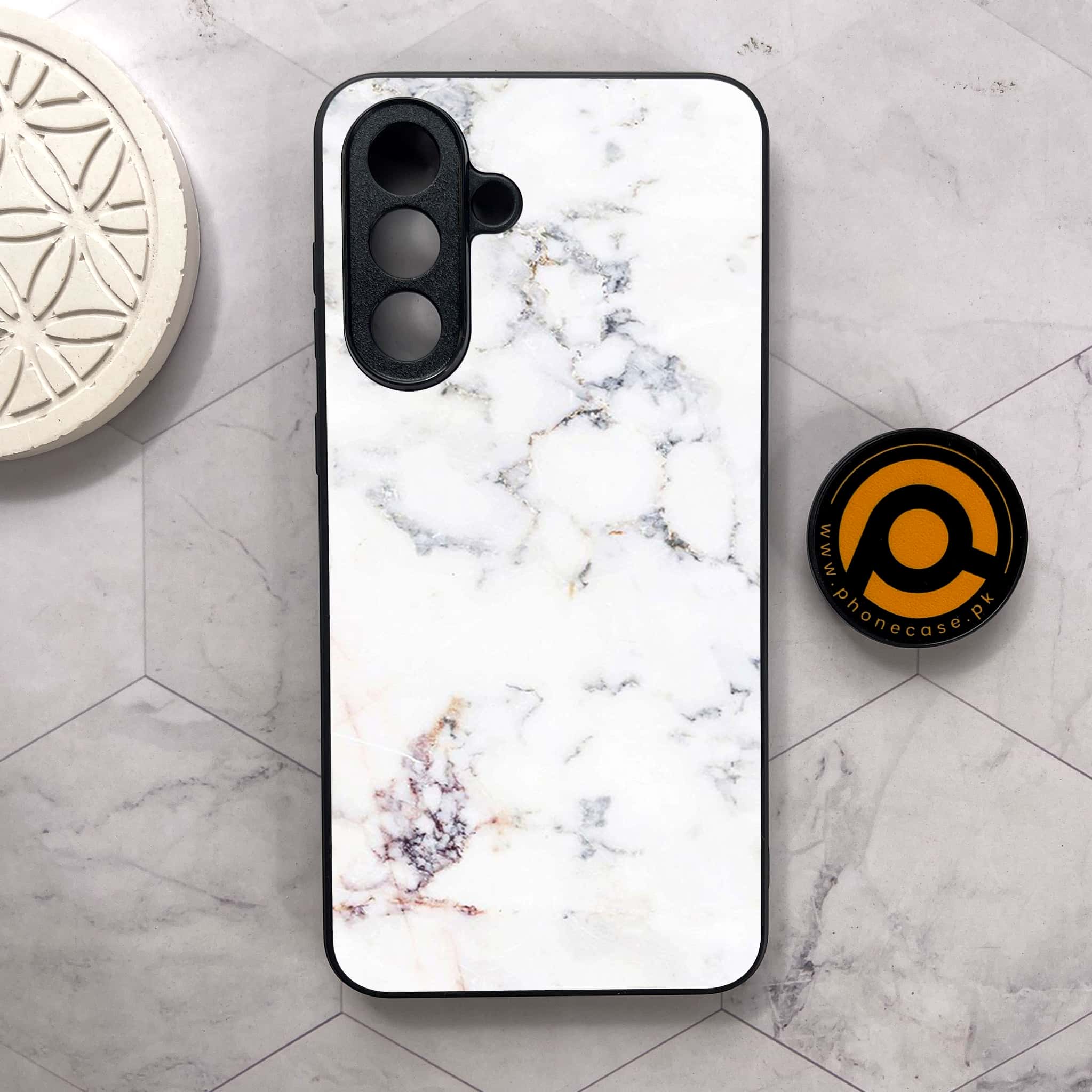 Samsung Galaxy A26 5G - White Marble series - Premium Metal Printed soft Bumper shock Proof Case