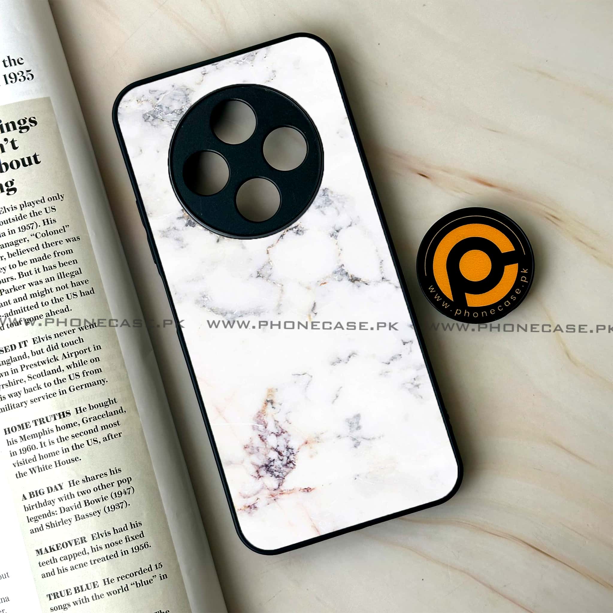 Oppo F27 Pro - White Marble series - Premium Metal Printed soft Bumper Shock Proof Case