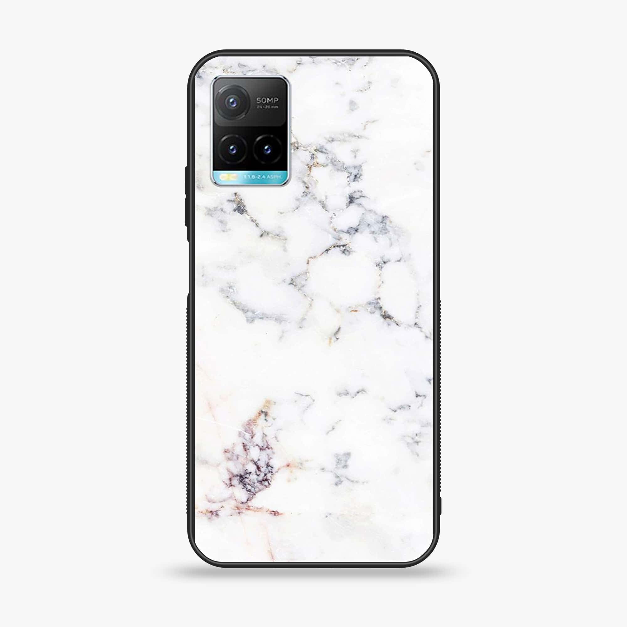 Vivo Y33T White Marble Series  Premium Printed Glass soft Bumper shock Proof Case