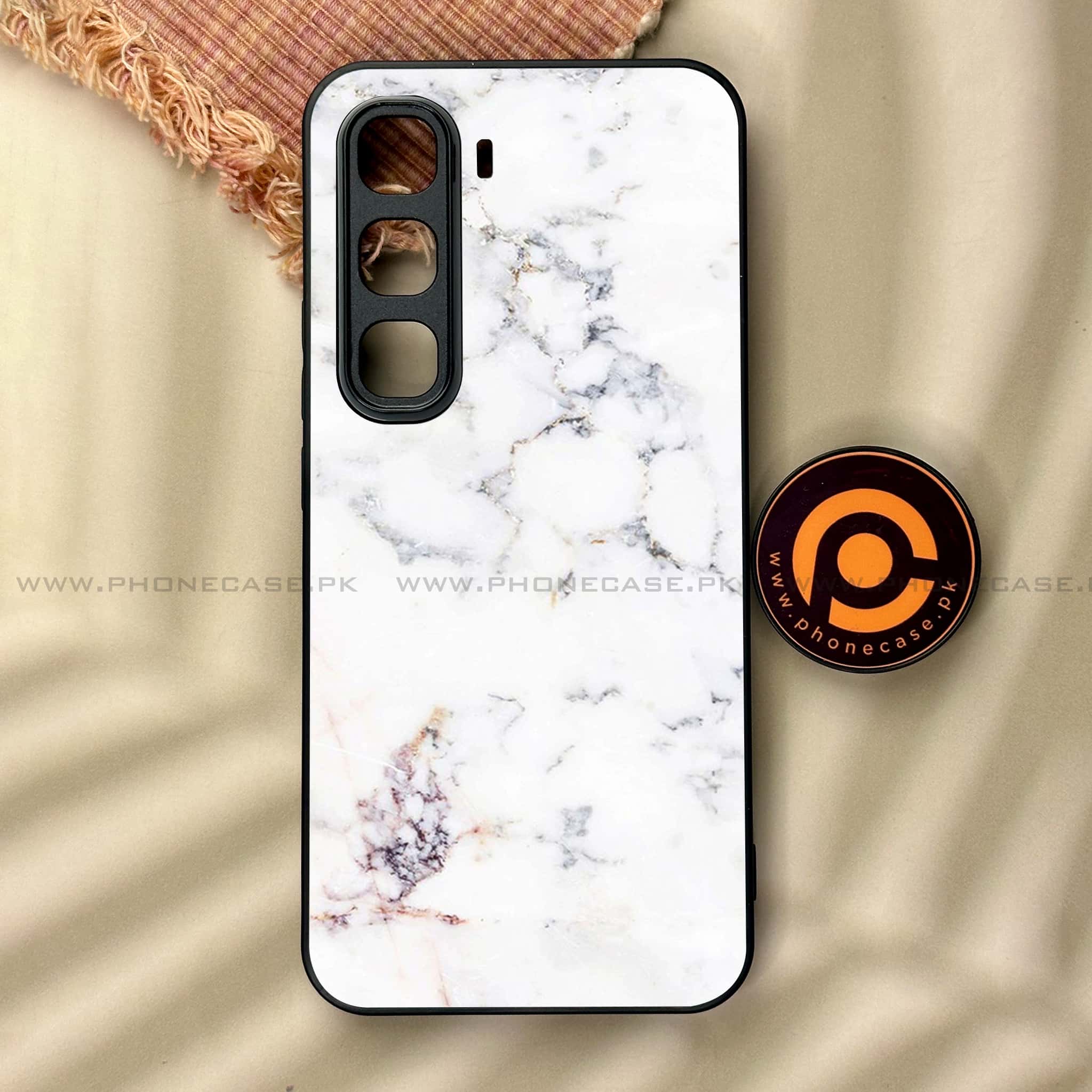 Infinix Hot 60 Pro - White Marble series - Premium Metal Printed soft Bumper shock Proof Case