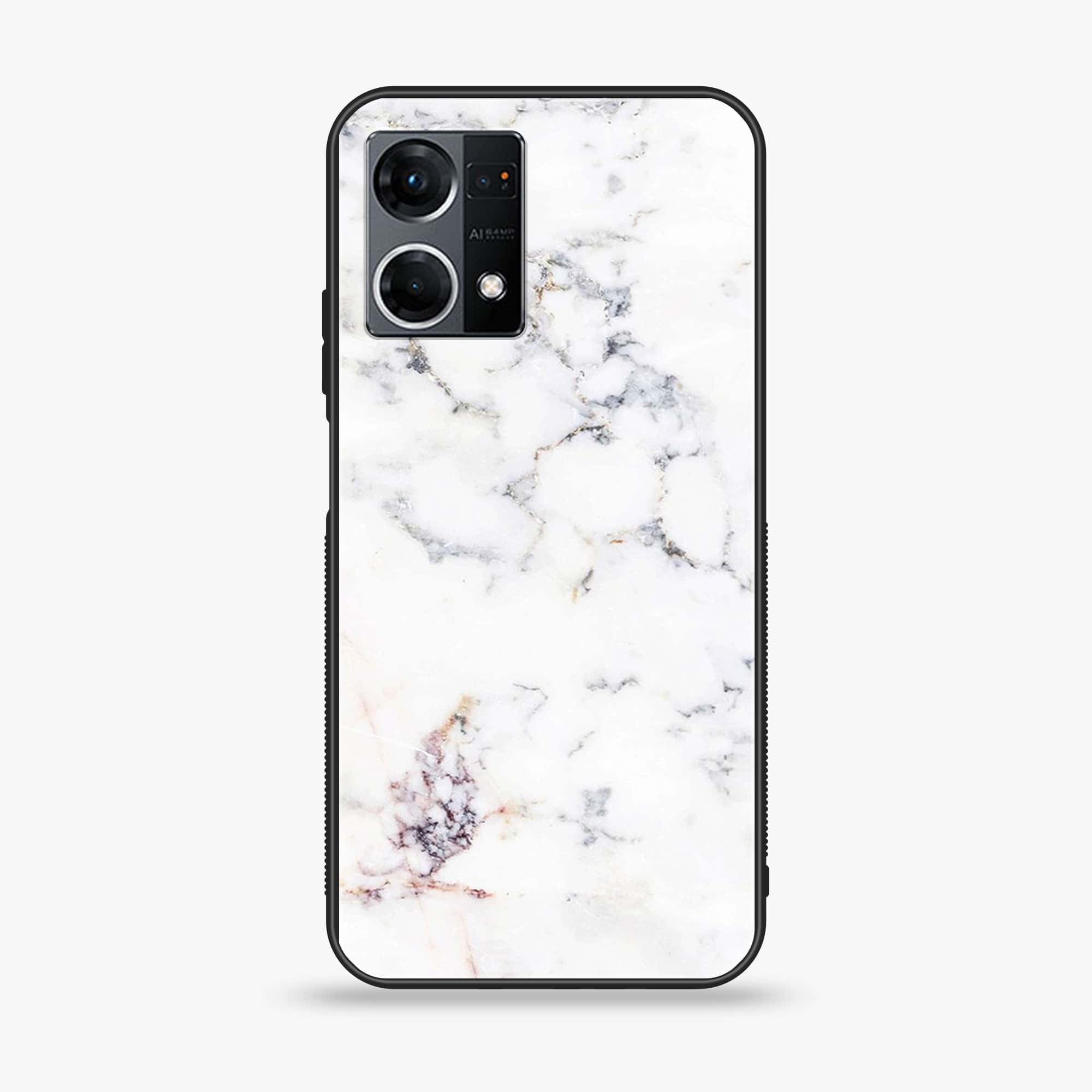 Oppo Reno 7 - White Marble series - Premium Printed Glass soft Bumper shock Proof Case