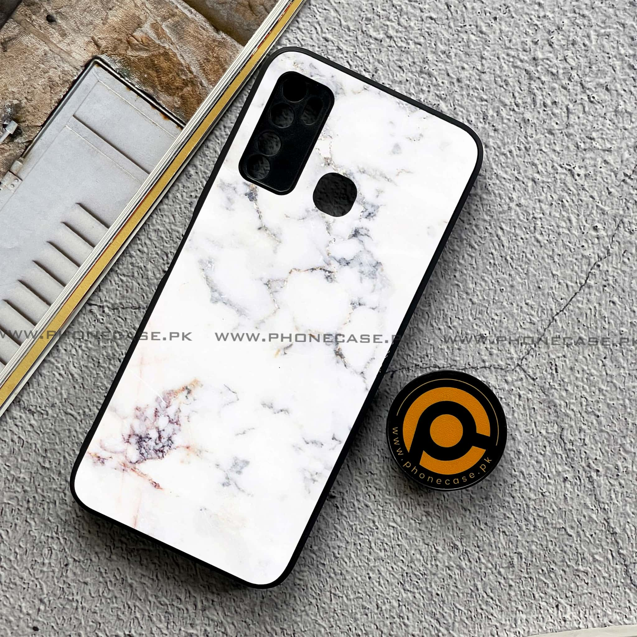 Infinix Note 7 Lite - White Marble series - Premium Printed Metal soft Bumper shock Proof Case